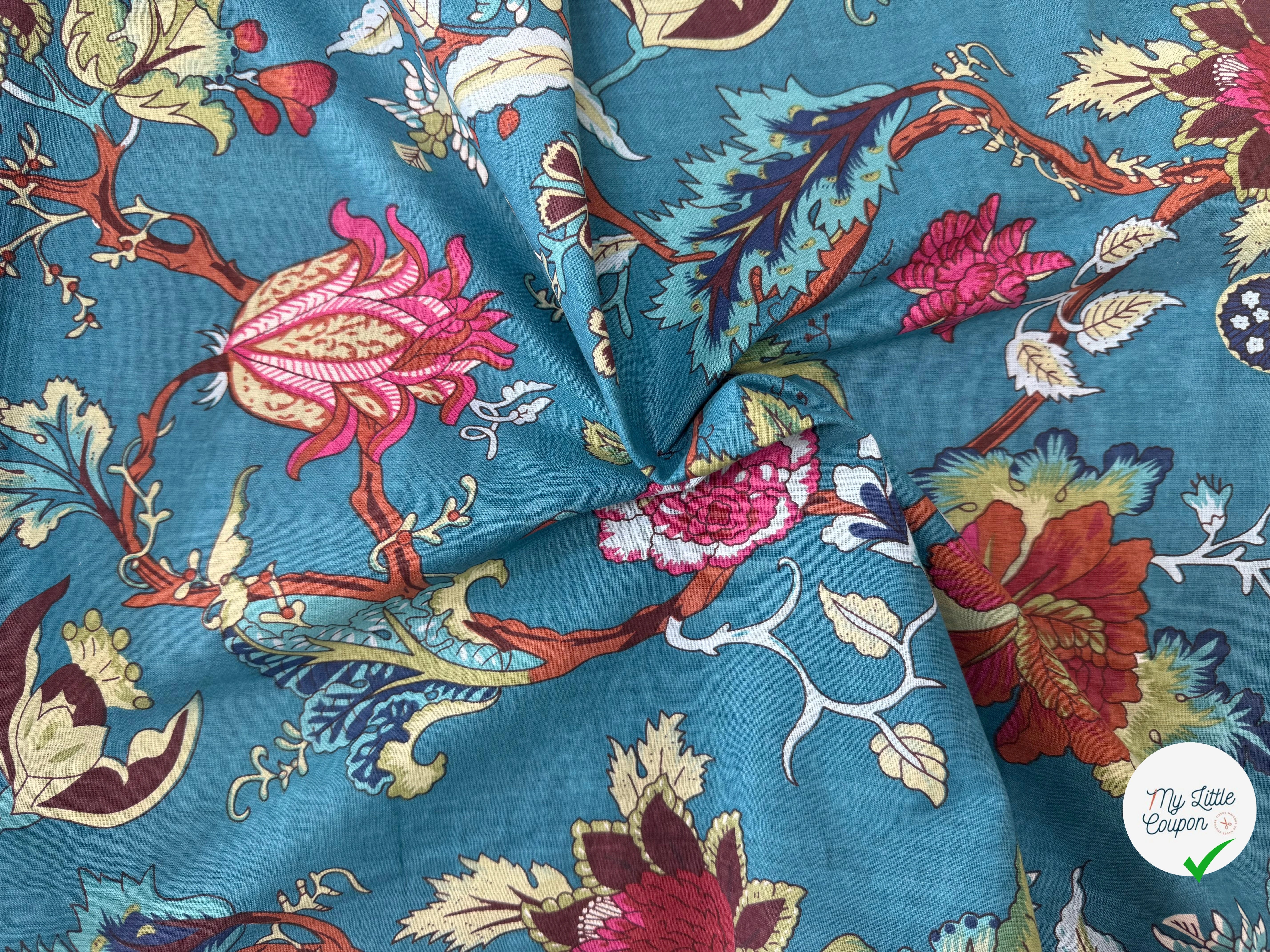 COTON INDIEN TAJ-MAHAL 028 BLEU LAIZE 110 - My Little Coupon