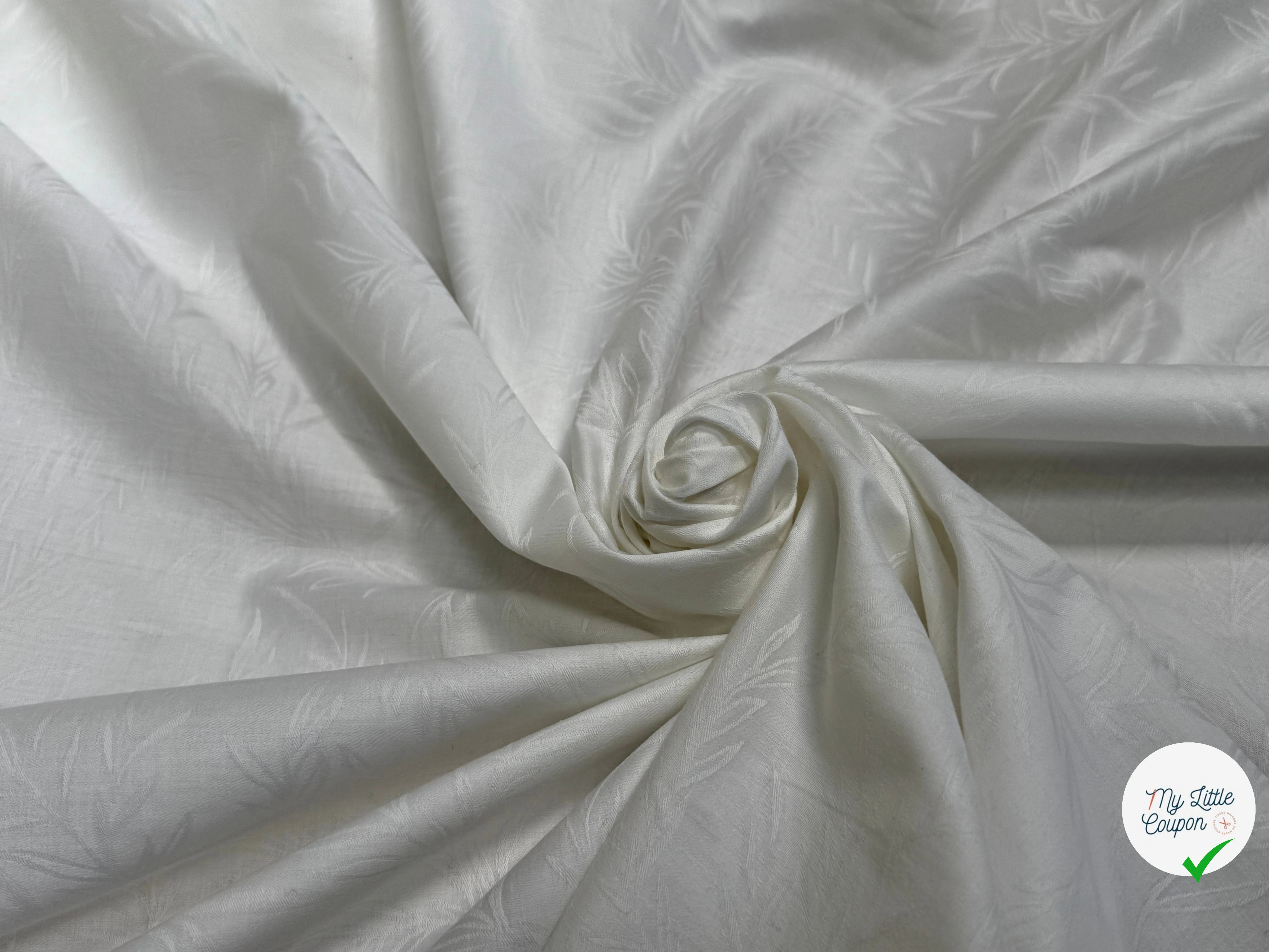 COTON JACQUARD DAMASSÉ BLANC CASSÉ MOTIFS FLORAUX 280 DE LAIZE SOFT TOUCHÉ - My Little Coupon