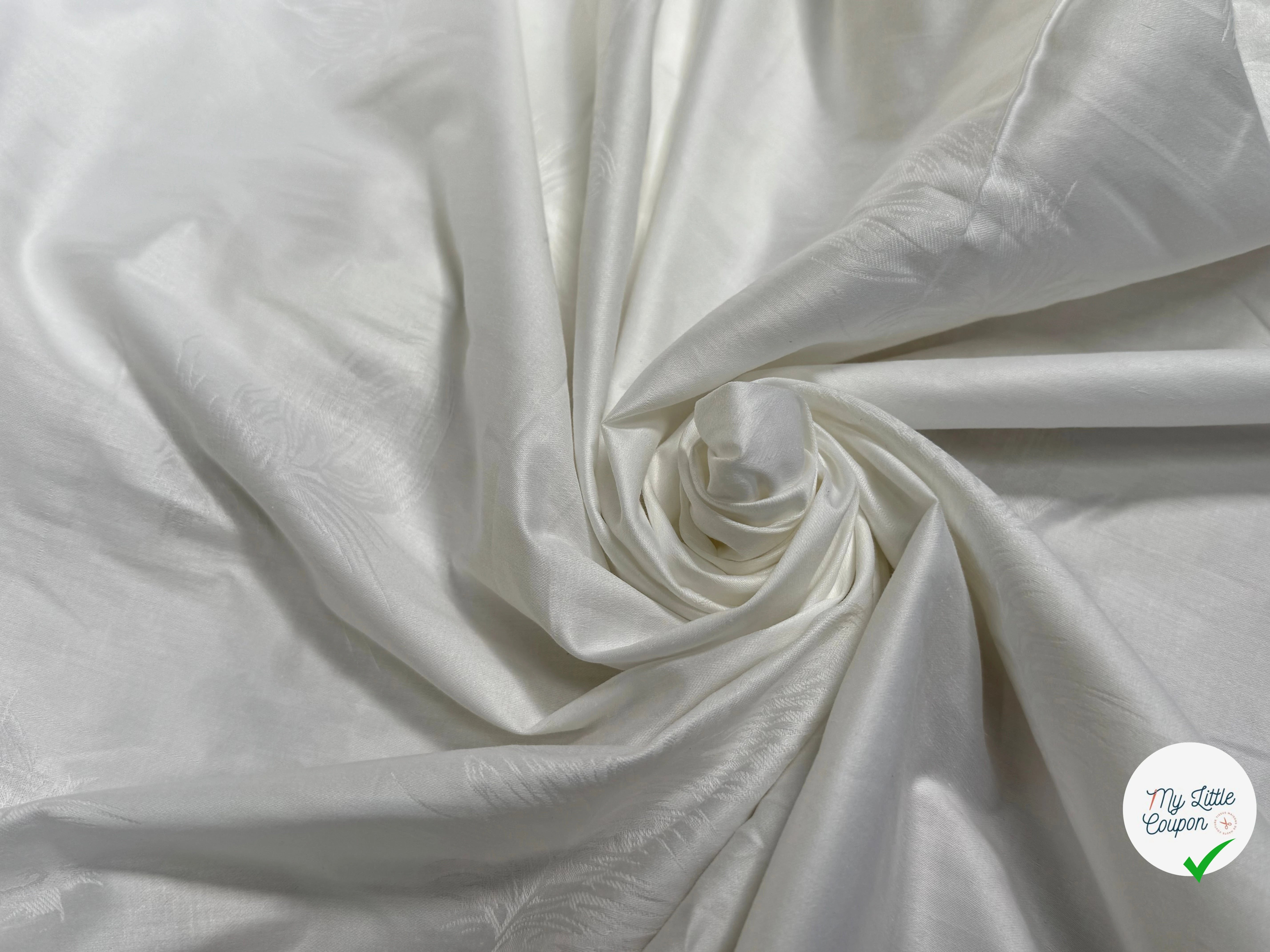 COTON JACQUARD DAMASSÉ BLANC MOTIFS PLUMES 280 DE LAIZE SOFT TOUCHÉ LÉGÈREMENT SATINÉ - My Little Coupon