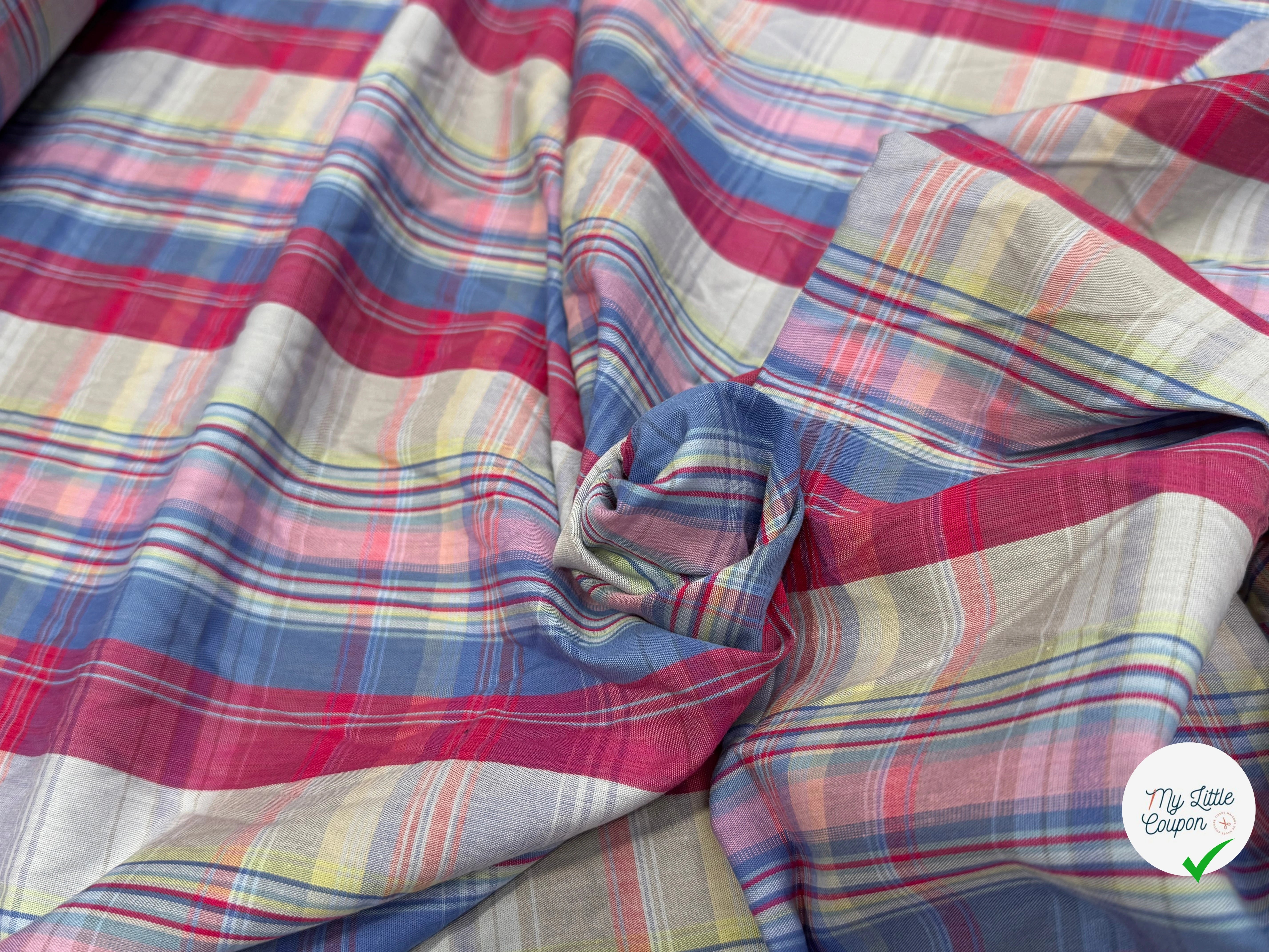 COTON MADRAS CARREAUX FONDUE ROUGE BLEU - My Little Coupon