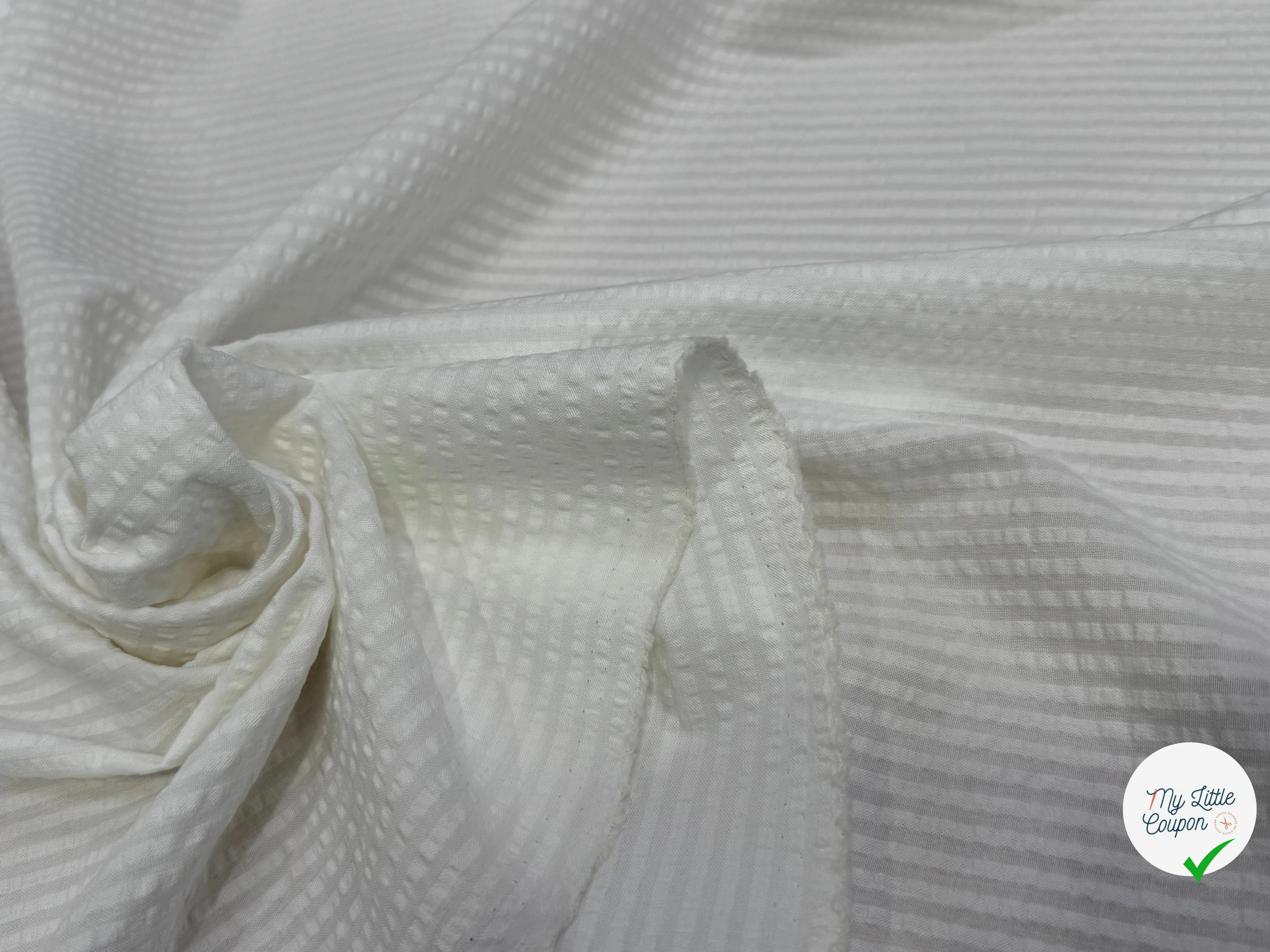 COTON RAYURES GAUFFRÉS BLANC SUR BLANC - My Little Coupon