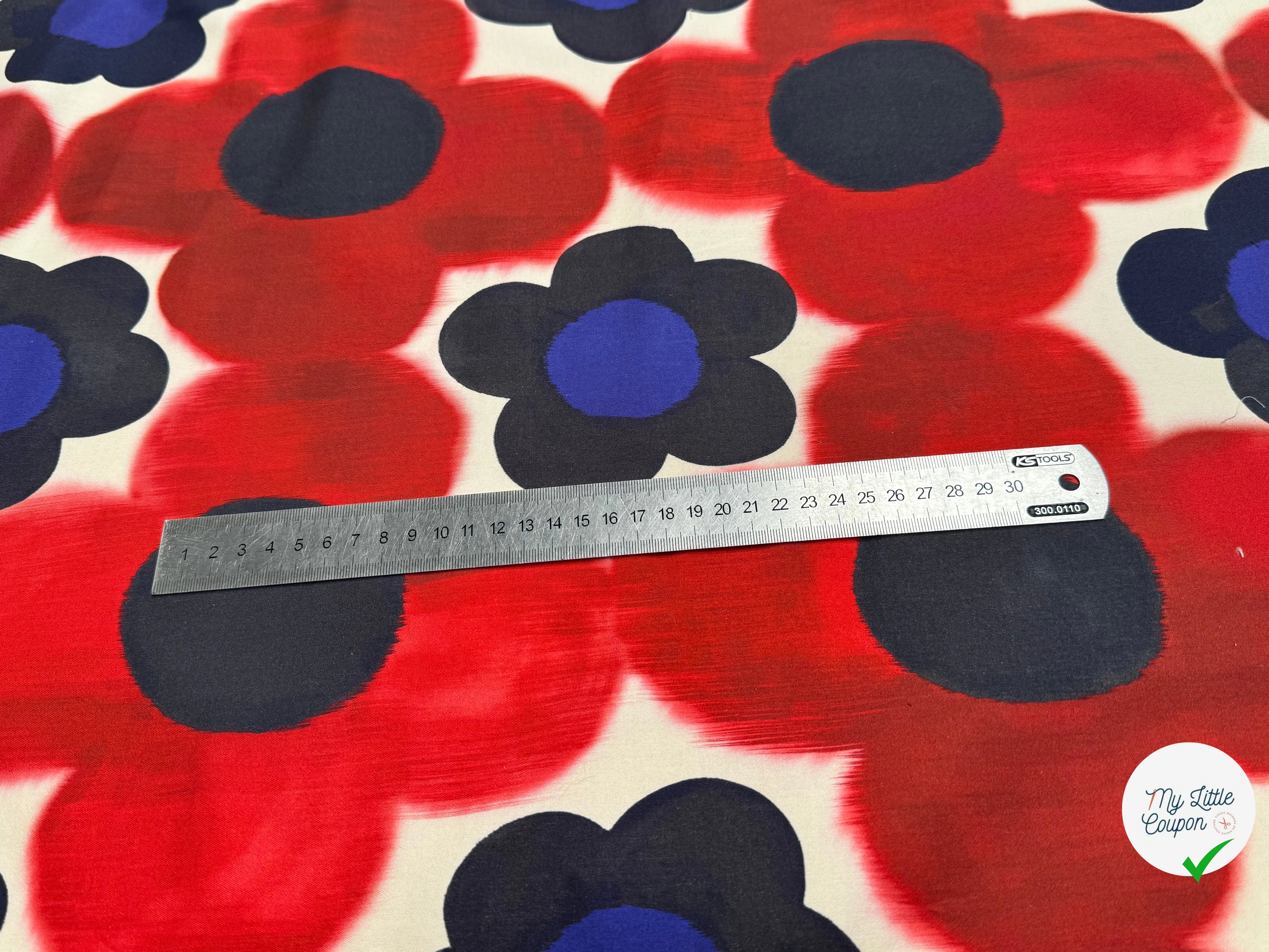 COTON STRETCH IMPRIMÉ FLEURS GRAPHIQUES ROUGE ARTEMIDE TWIGGY ROUGE - My Little Coupon