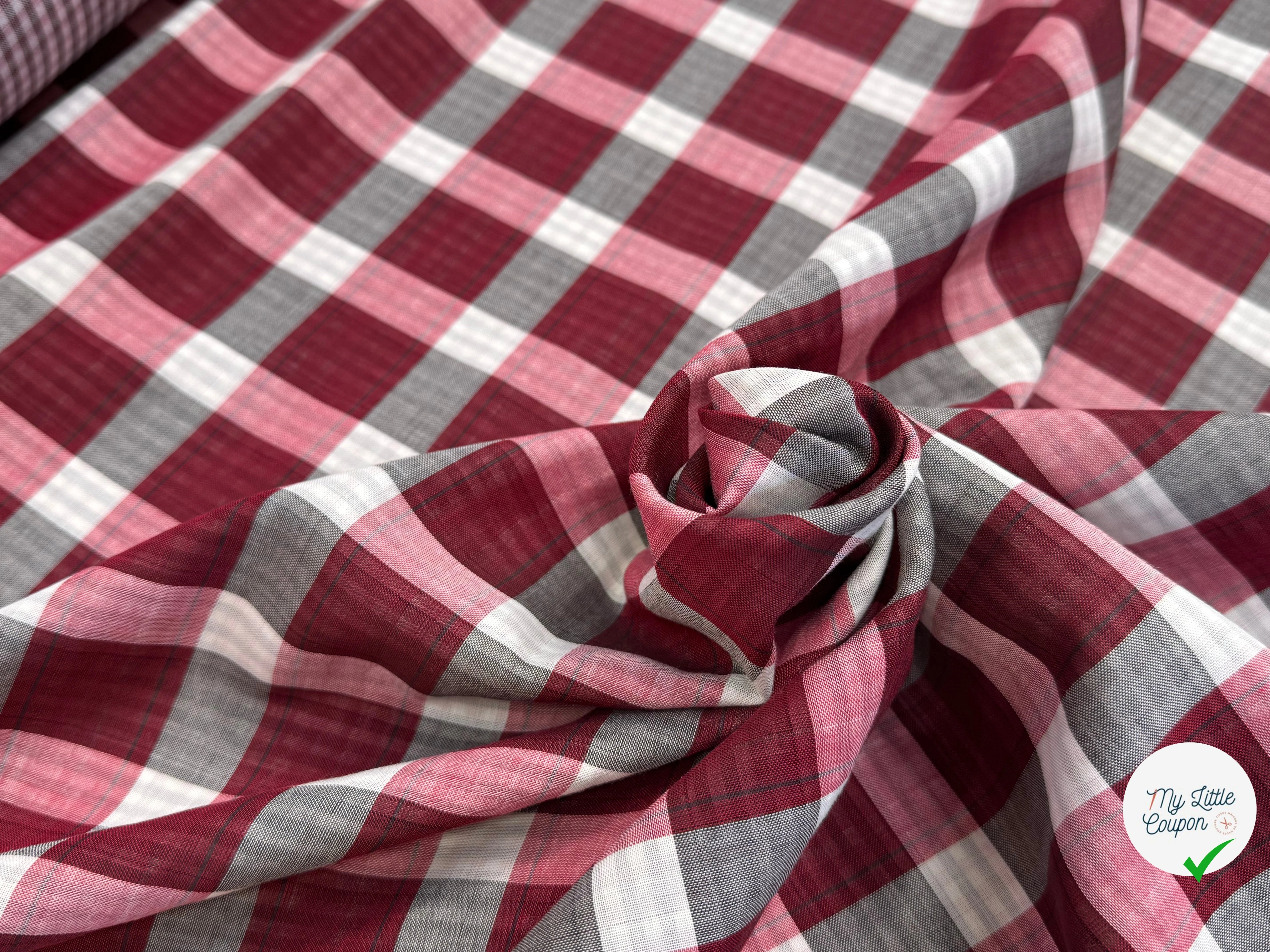 COTON VICHY REVERSIBLE À CARREAUX BORDEAUX BLANC GRIS - My Little Coupon
