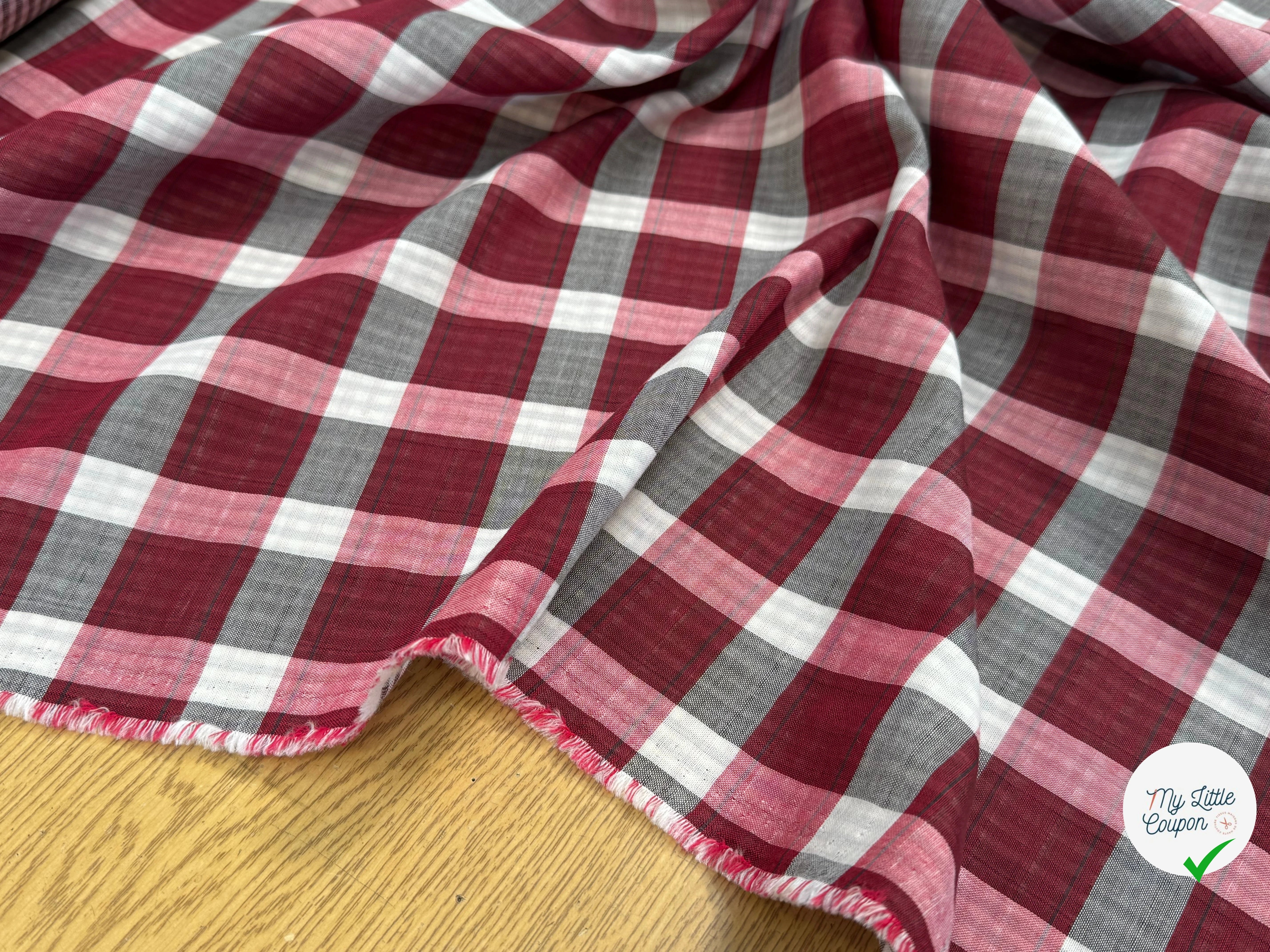COTON VICHY REVERSIBLE À CARREAUX BORDEAUX BLANC GRIS - My Little Coupon
