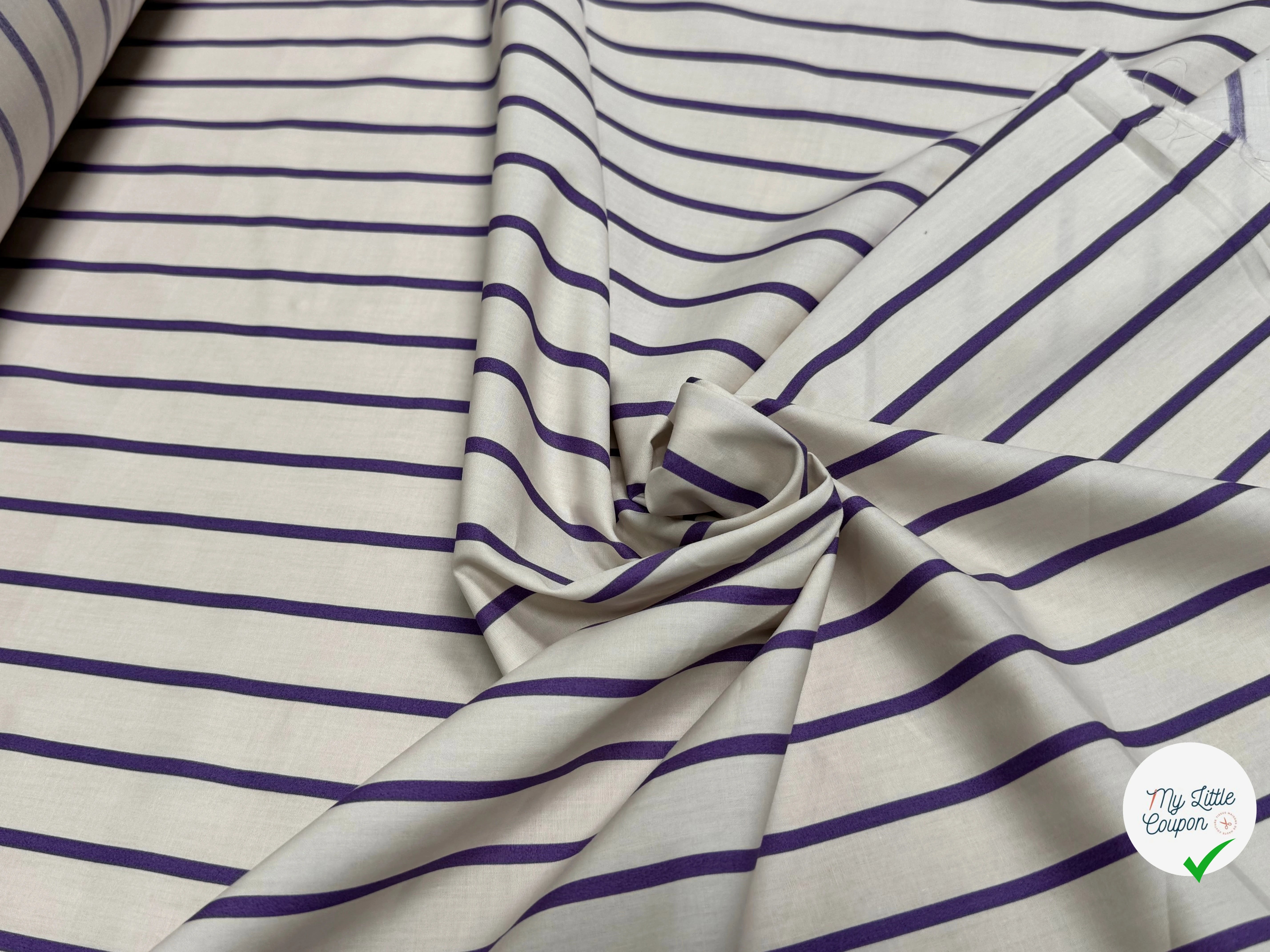 COTON VISCOSE BLANC CASSÉ RAYURES VIOLET - My Little Coupon