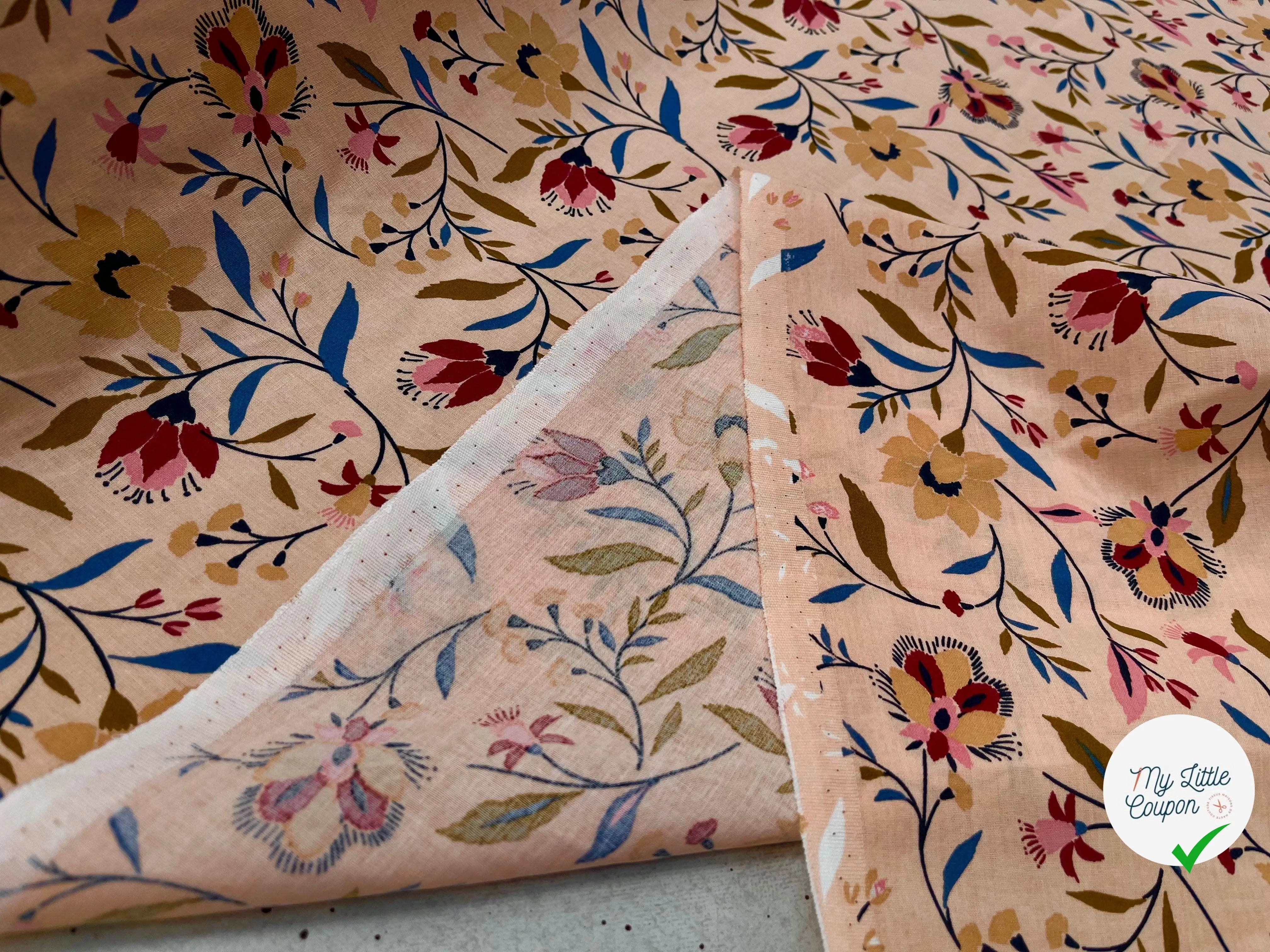 COTONNADE EVELYNE PÊCHE ET BEIGE - My Little Coupon