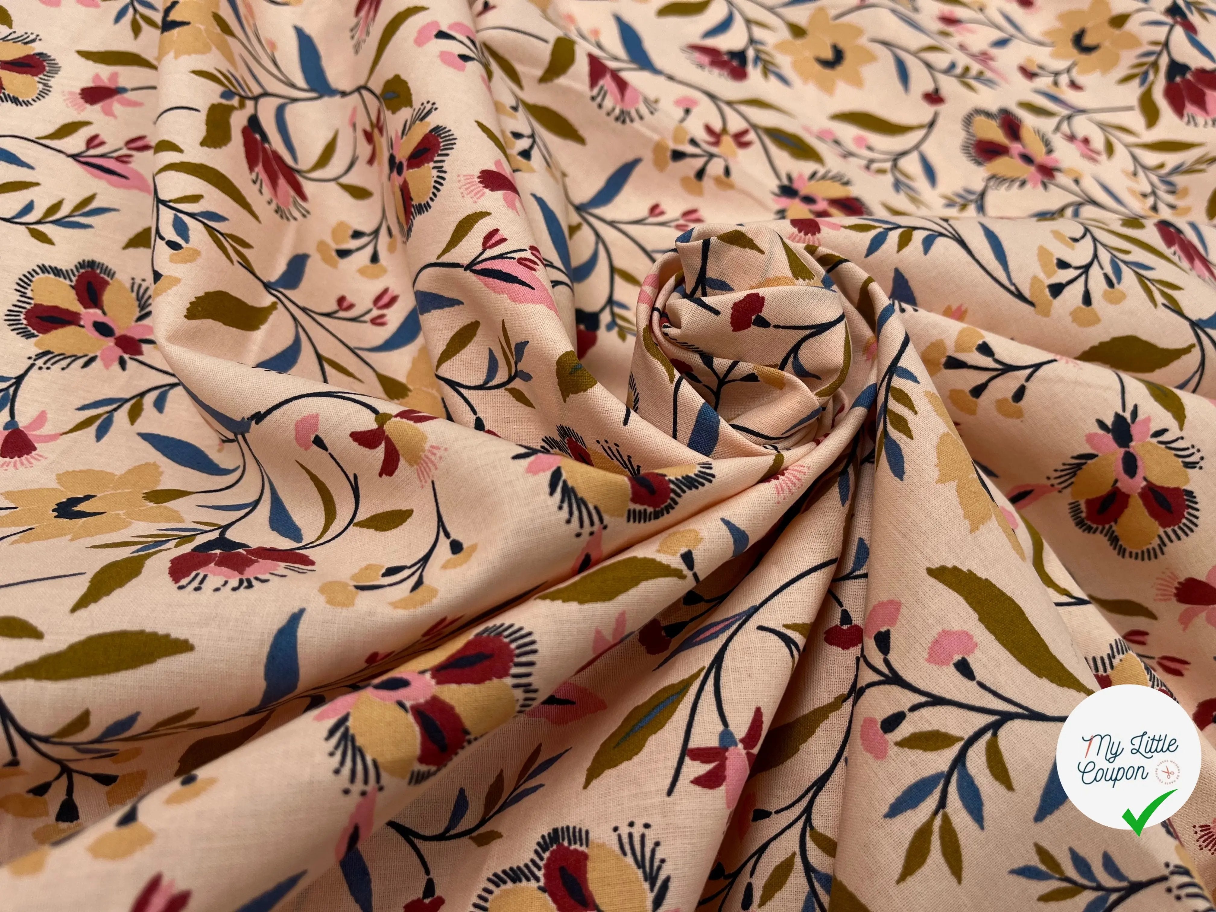 COTONNADE EVELYNE PÊCHE ET BEIGE - My Little Coupon
