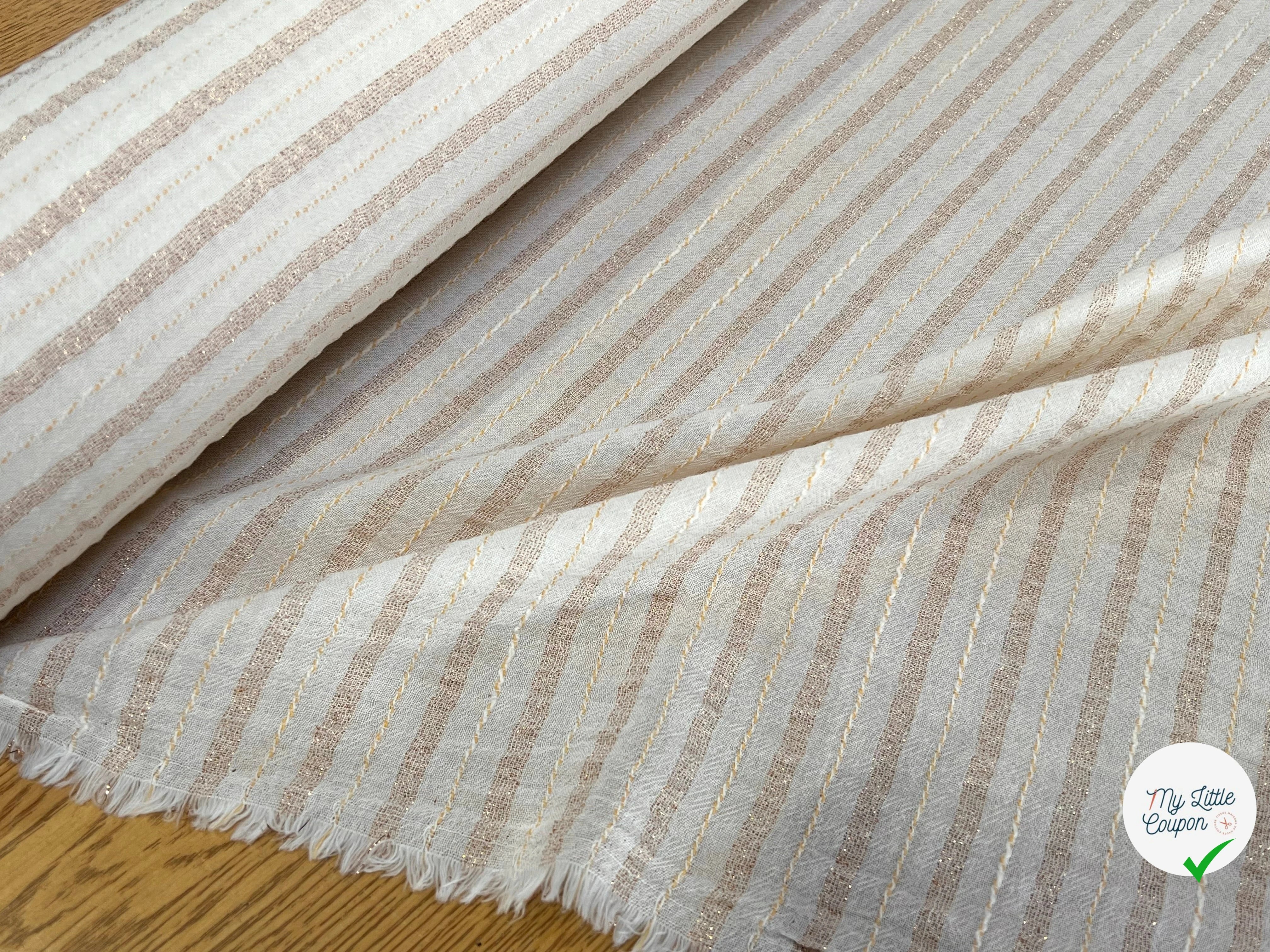 CREPE COTON FLUIDE RAYURES MÉTALISÉES ET TISSÉES AVEC FILS ÉCRU - My Little Coupon