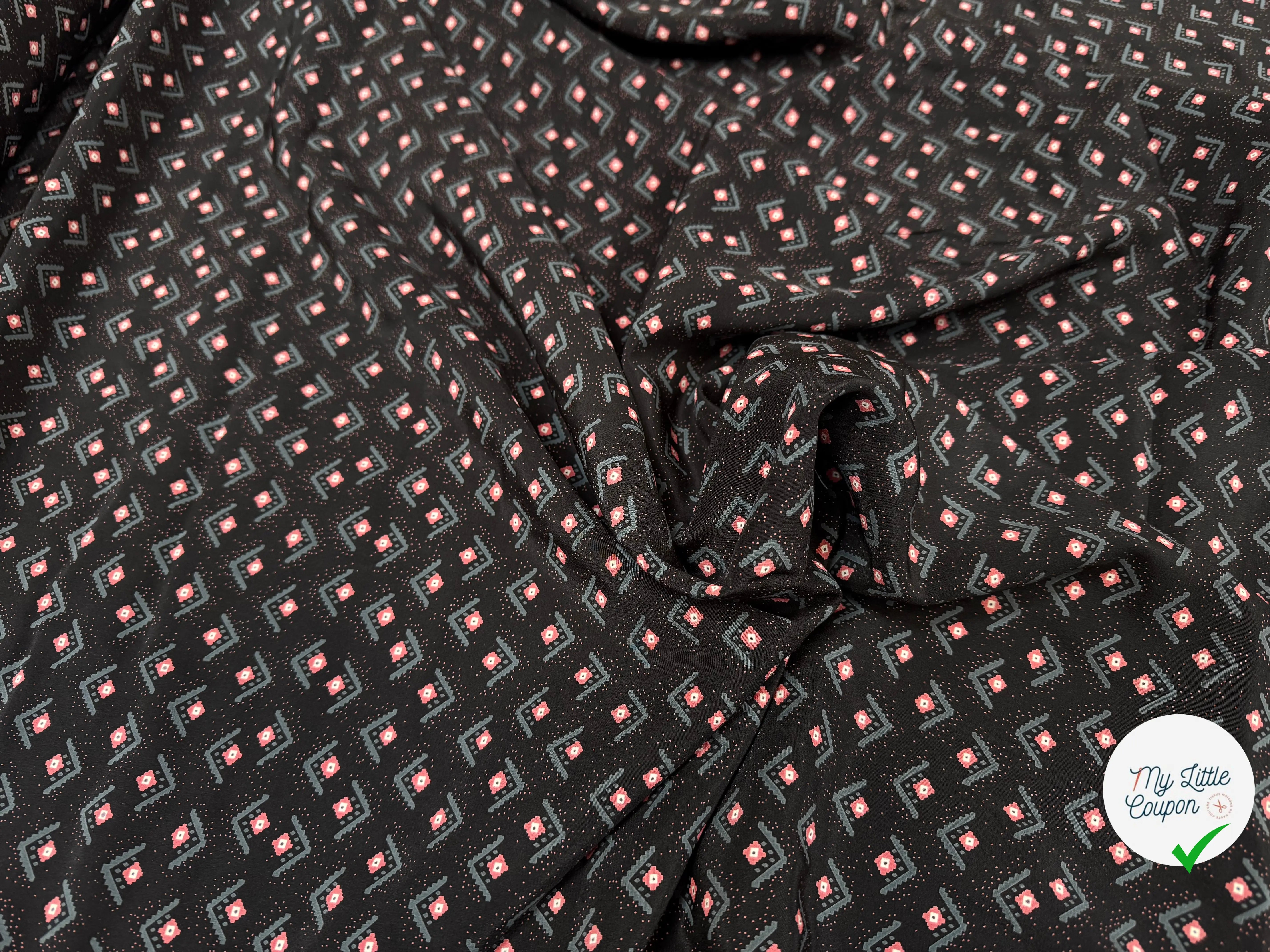 CREPE DE CHINE SOIE DELHI PRINT 16 MOMME NOIR - My Little Coupon