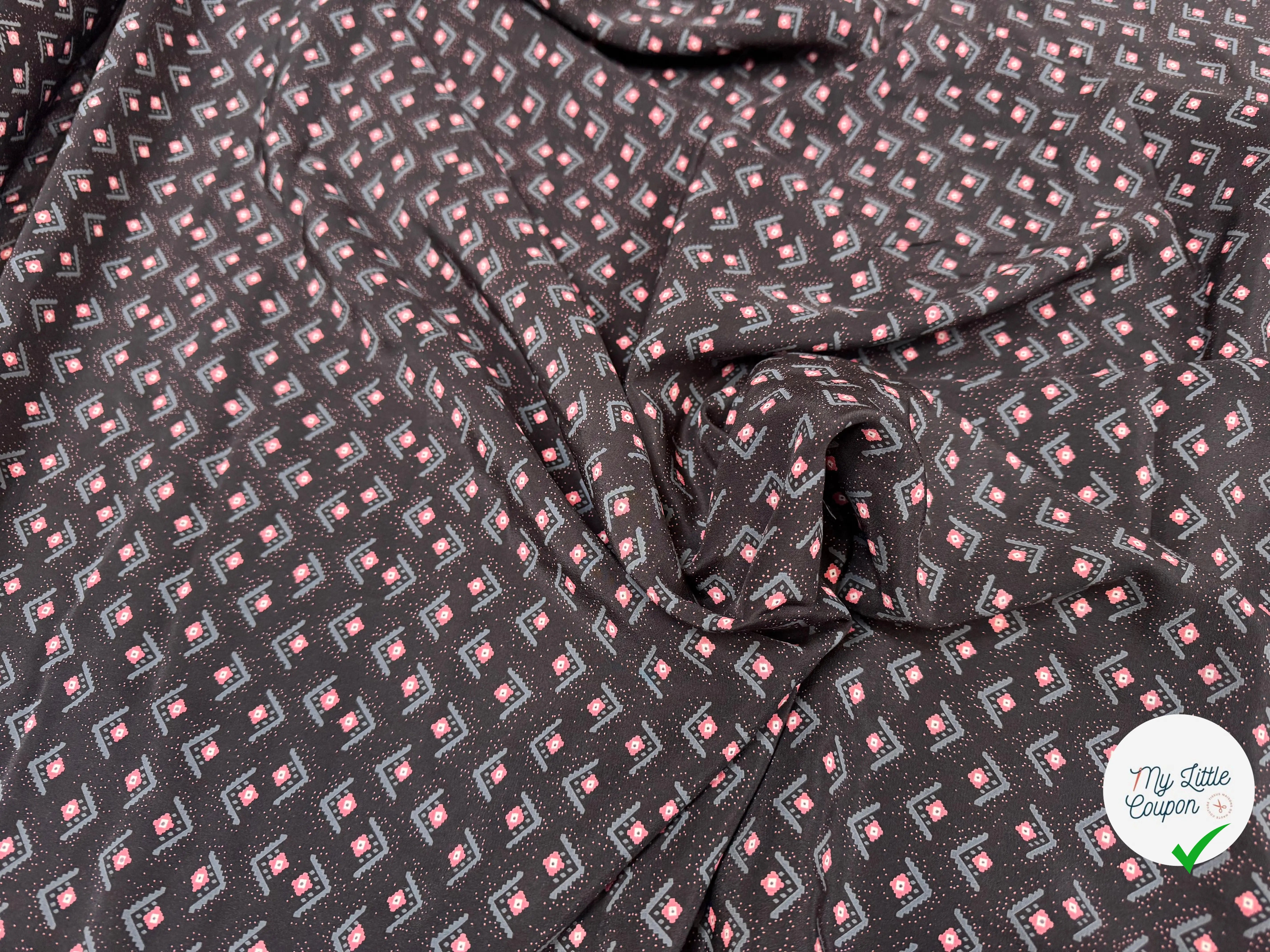 CREPE DE CHINE SOIE DELHI PRINT 16 MOMME NOIR - My Little Coupon