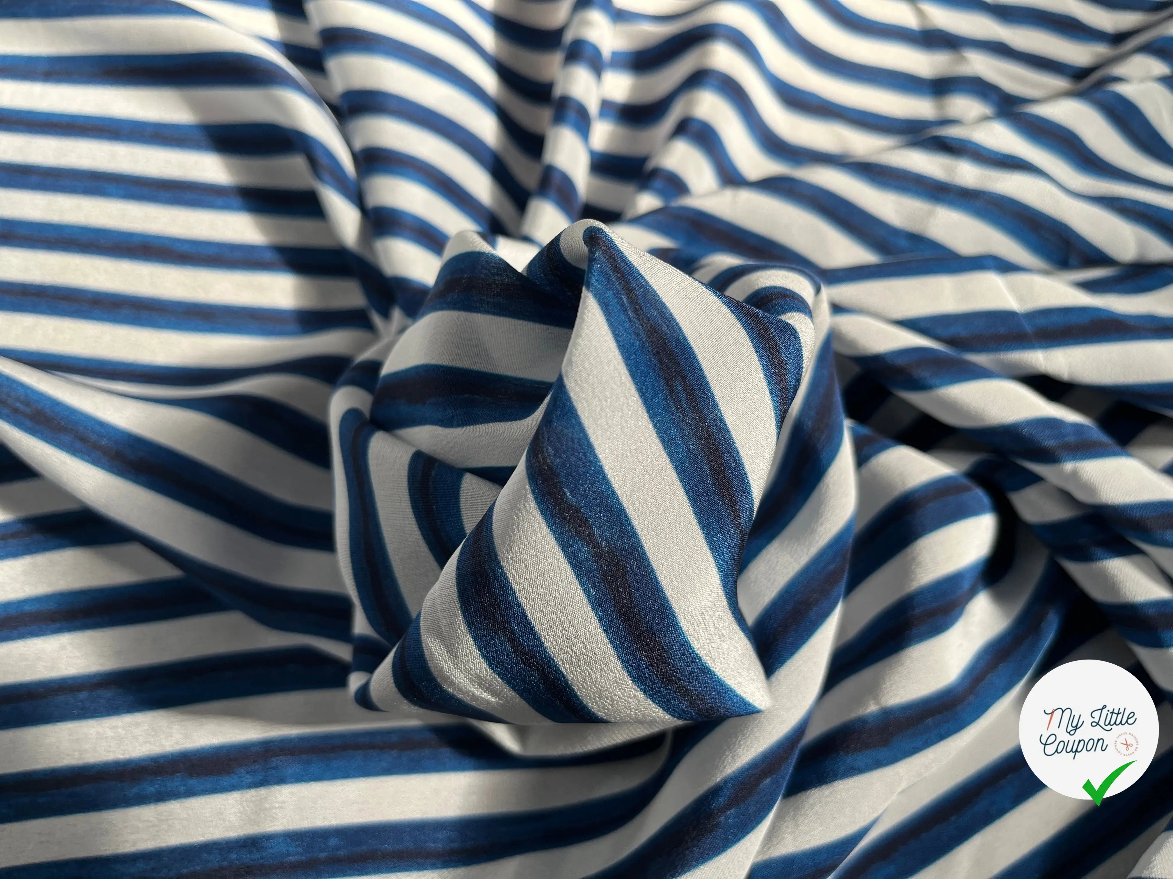 CREPE DE CHINE SOIE RAYURES BLANC NOIR BLEU - My Little Coupon