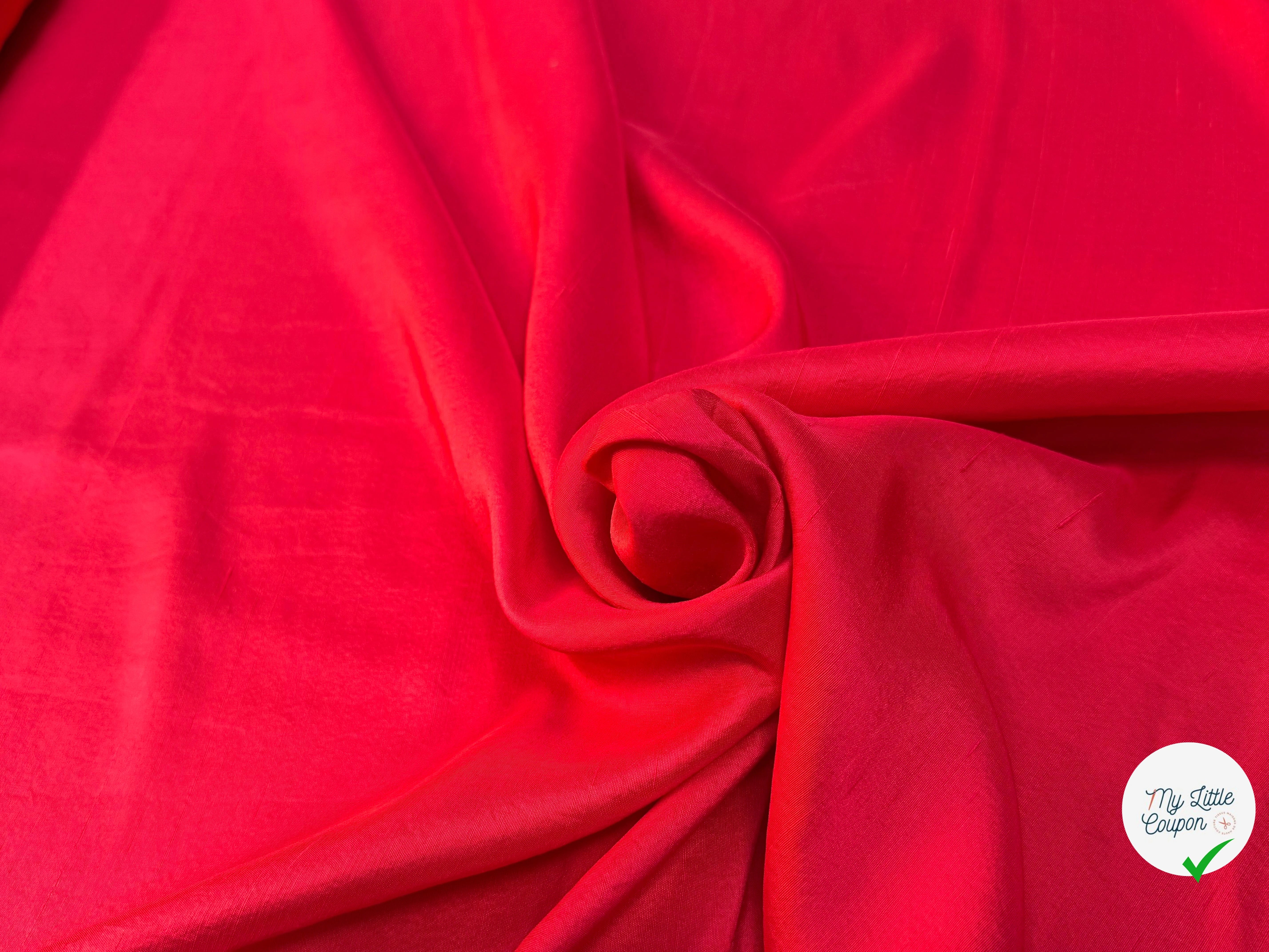 CREPE DE SOIE FLUIDE LÉGÈREMENT SATINÉ ROUGE TEXTURÉ SHANTUNG COUTURE - My Little Coupon