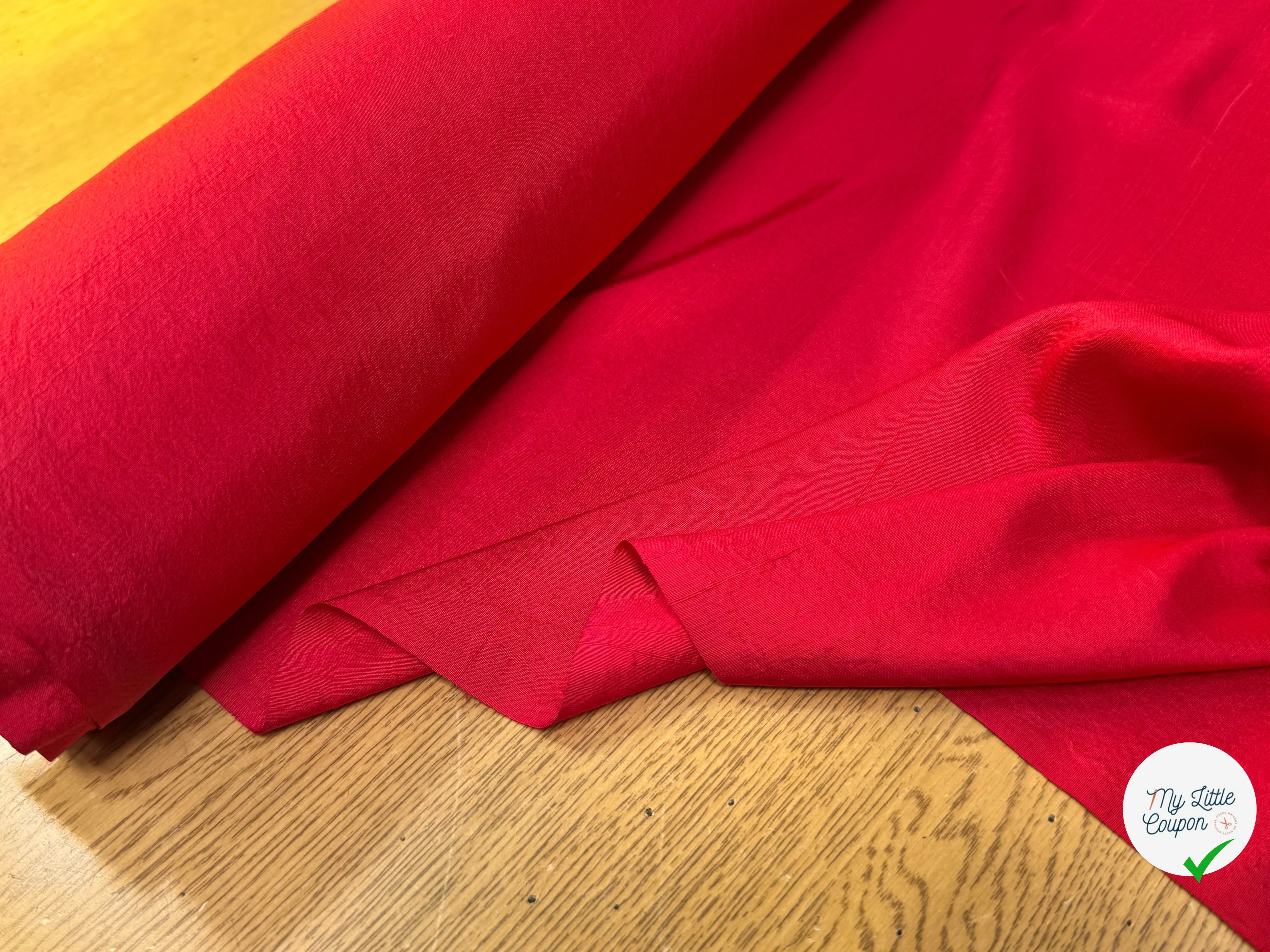 CREPE DE SOIE FLUIDE LÉGÈREMENT SATINÉ ROUGE TEXTURÉ SHANTUNG COUTURE - My Little Coupon
