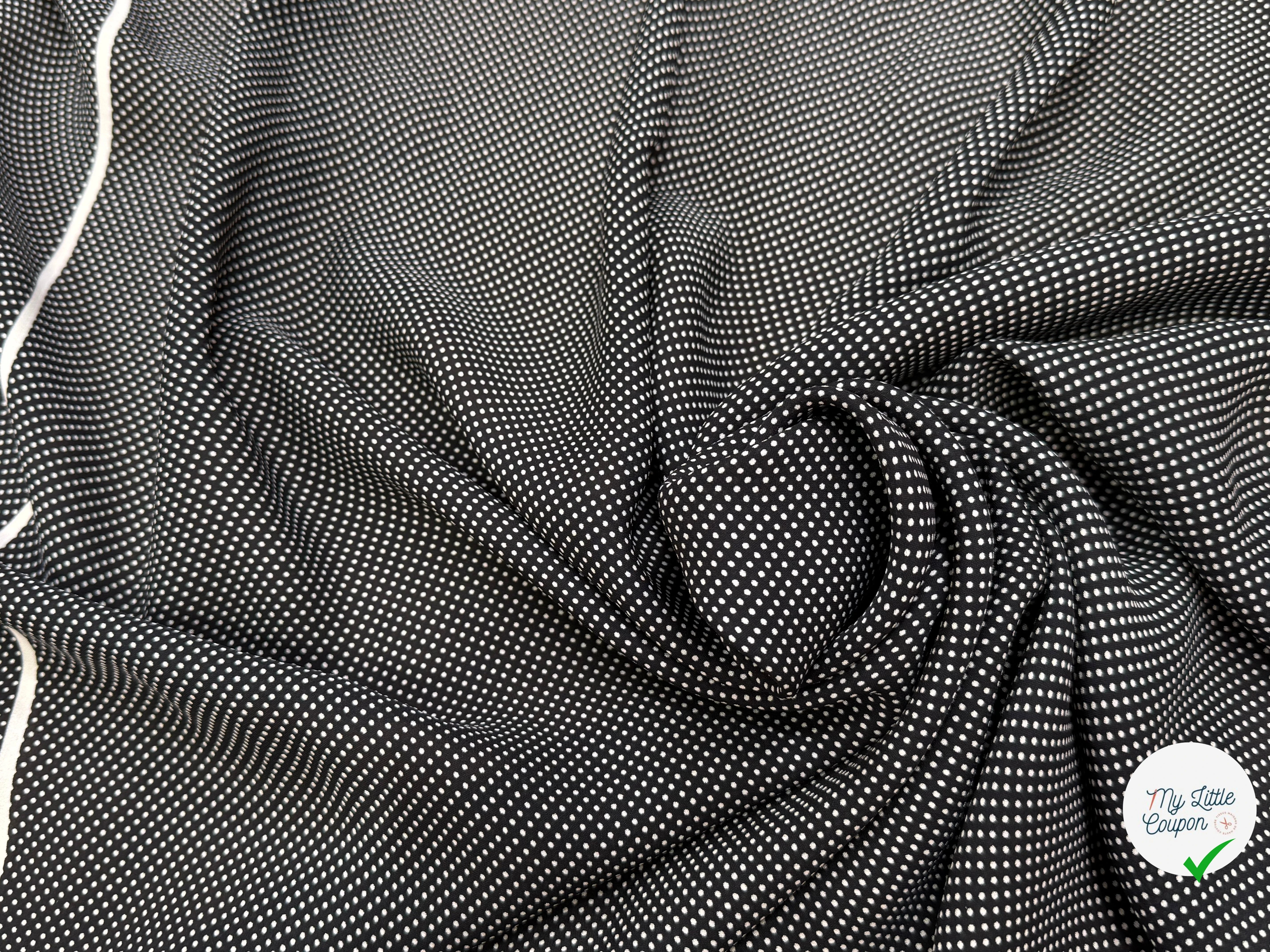 CREPE DE SOIE FOND NOIR À POIS PANNEAU DE 1 METRE - My Little Coupon