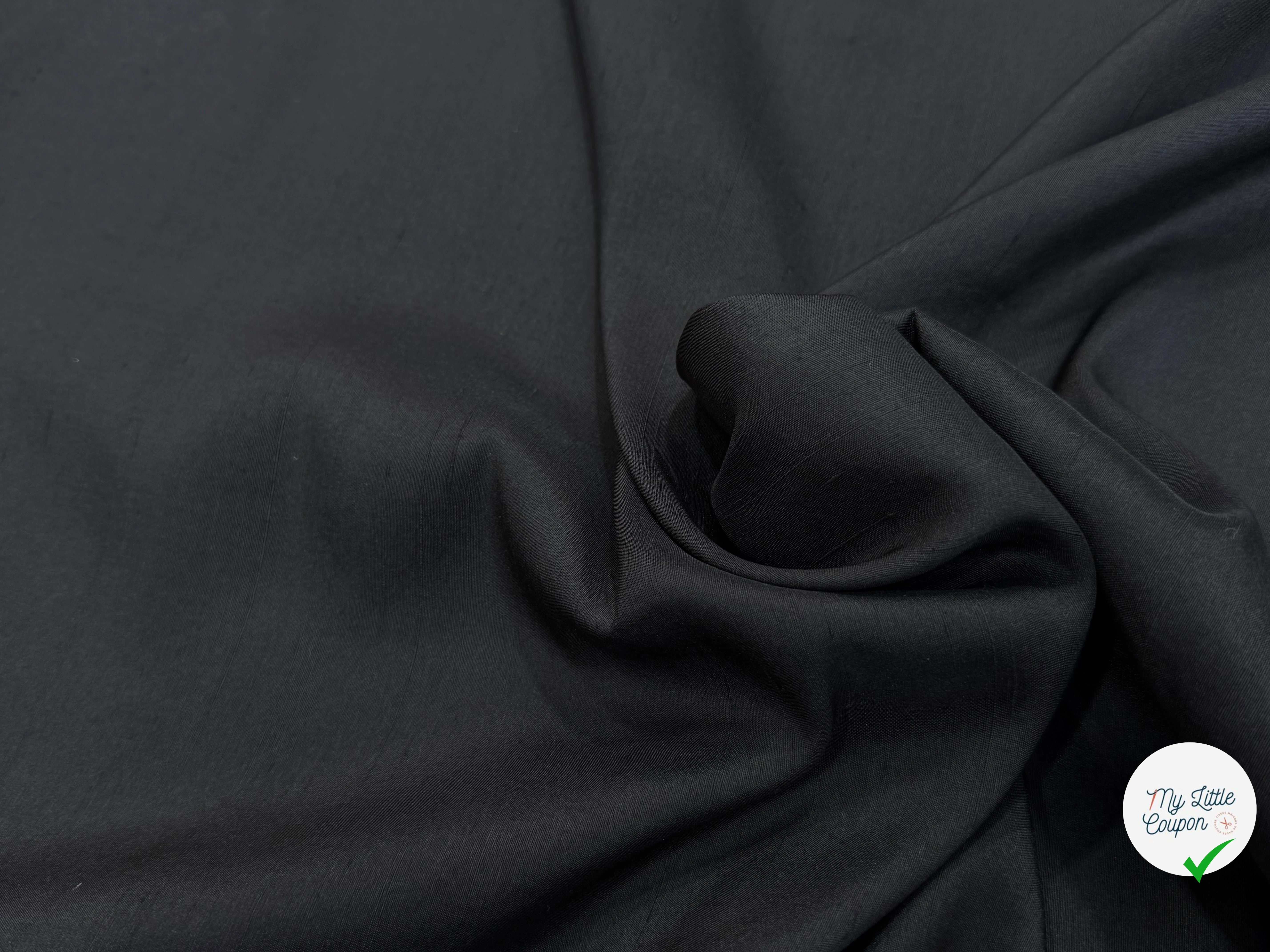 CREPE DE SOIE LÉGÈREMENT SATINÉ TEXTURÉ SHANTUNG NOIR QUALITÉ COUTURE - My Little Coupon