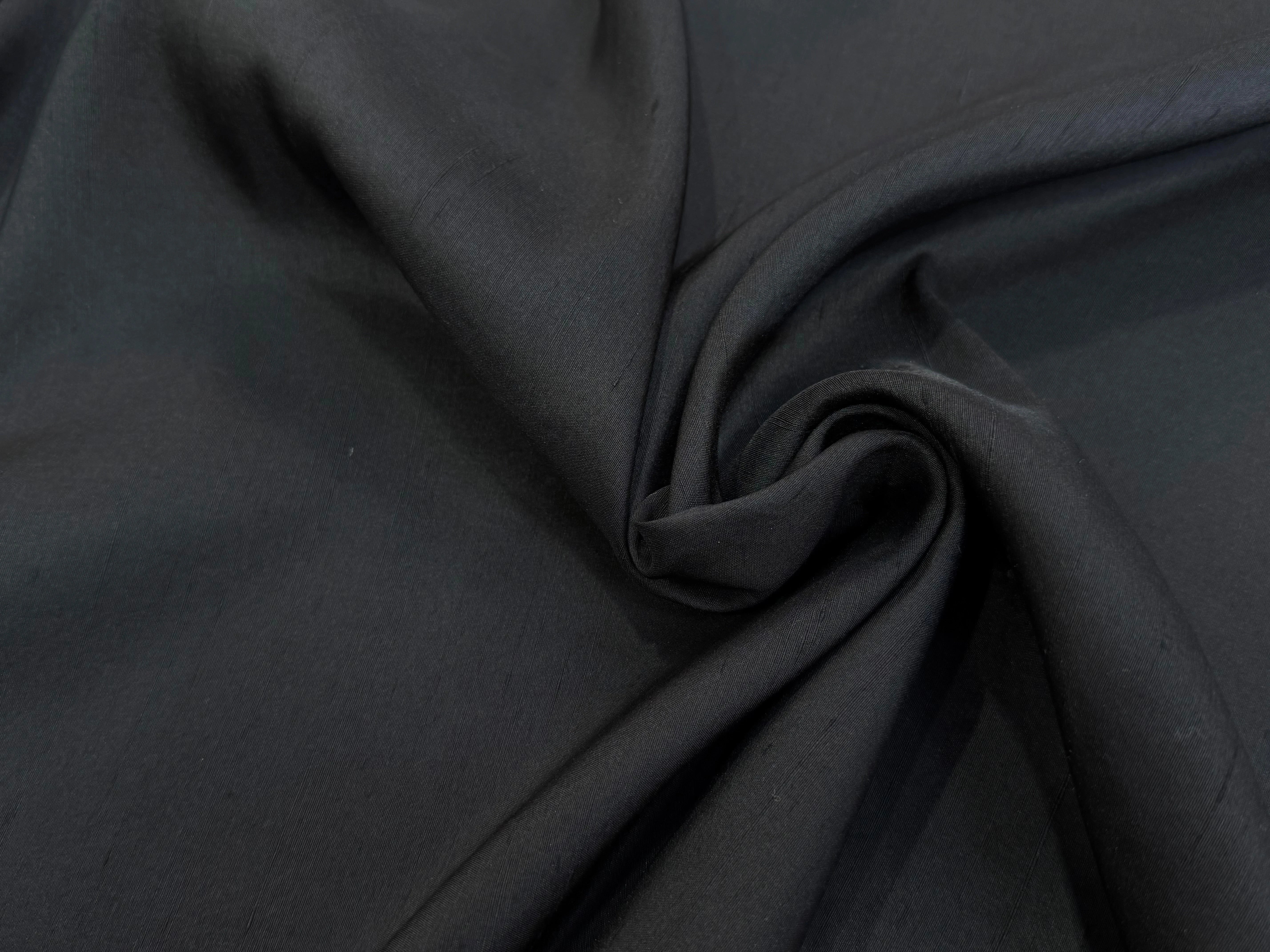 CREPE DE SOIE LÉGÈREMENT SATINÉ TEXTURÉ SHANTUNG NOIR QUALITÉ COUTURE - My Little Coupon