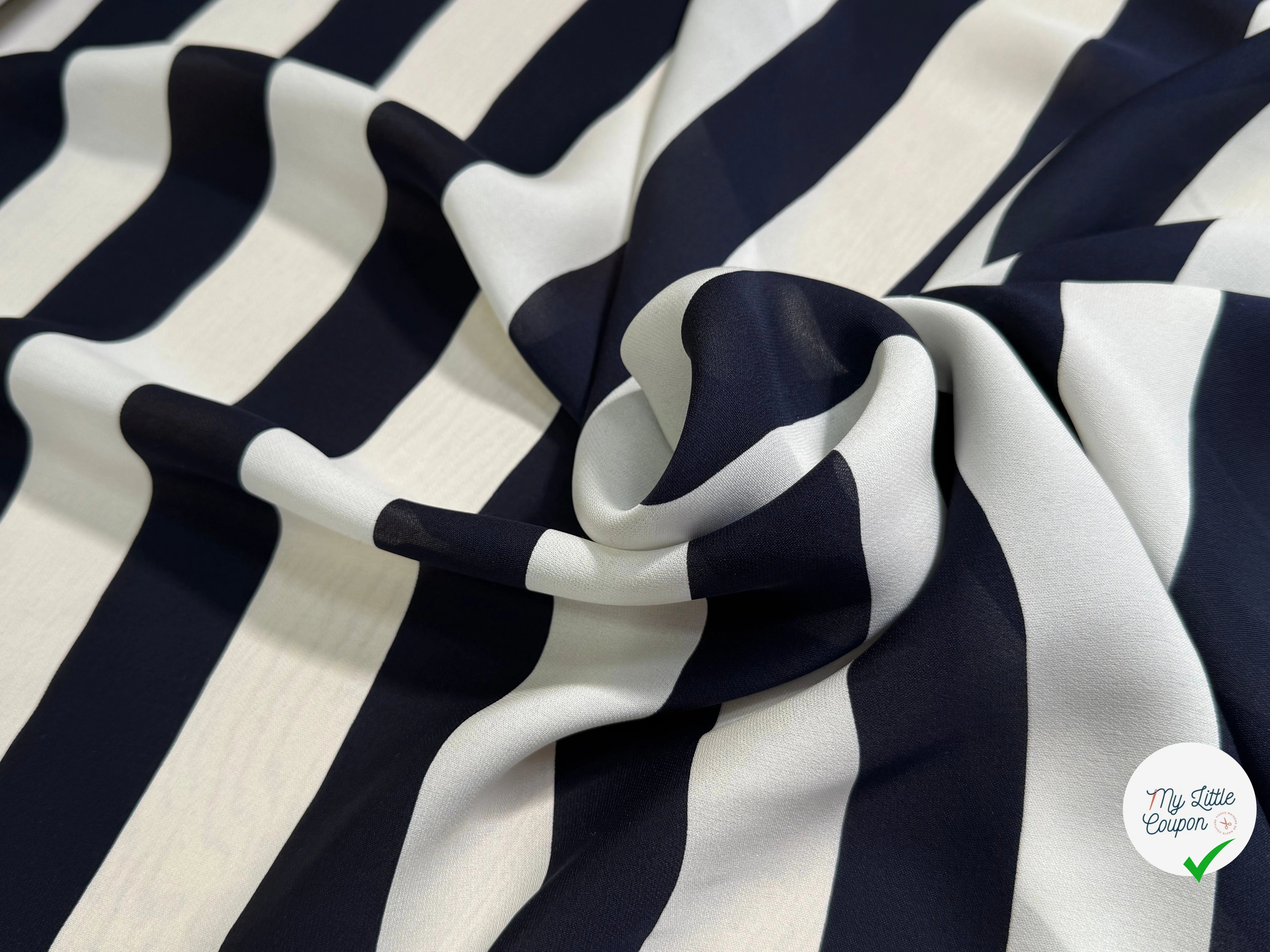 CREPE DE SOIE ULTRA FLUIDE GROSSES RAYURES BLANC CASSÉ MARRINE - My Little Coupon