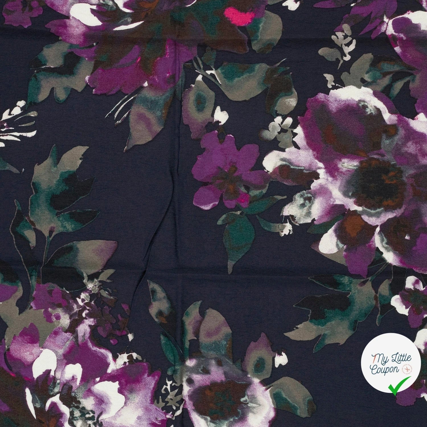 Crêpe de viscose fleurs indigo foncé