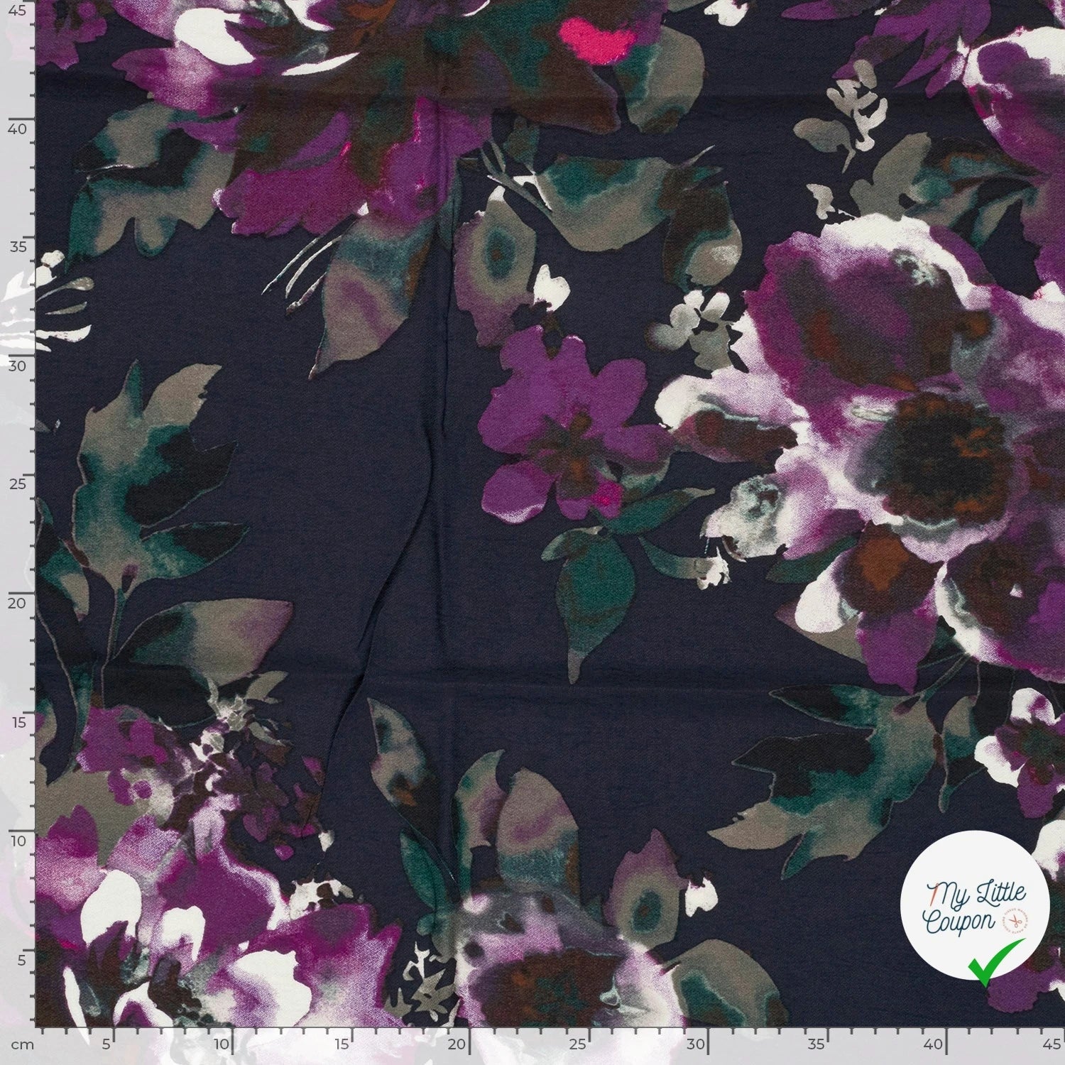 Crêpe de viscose fleurs indigo foncé