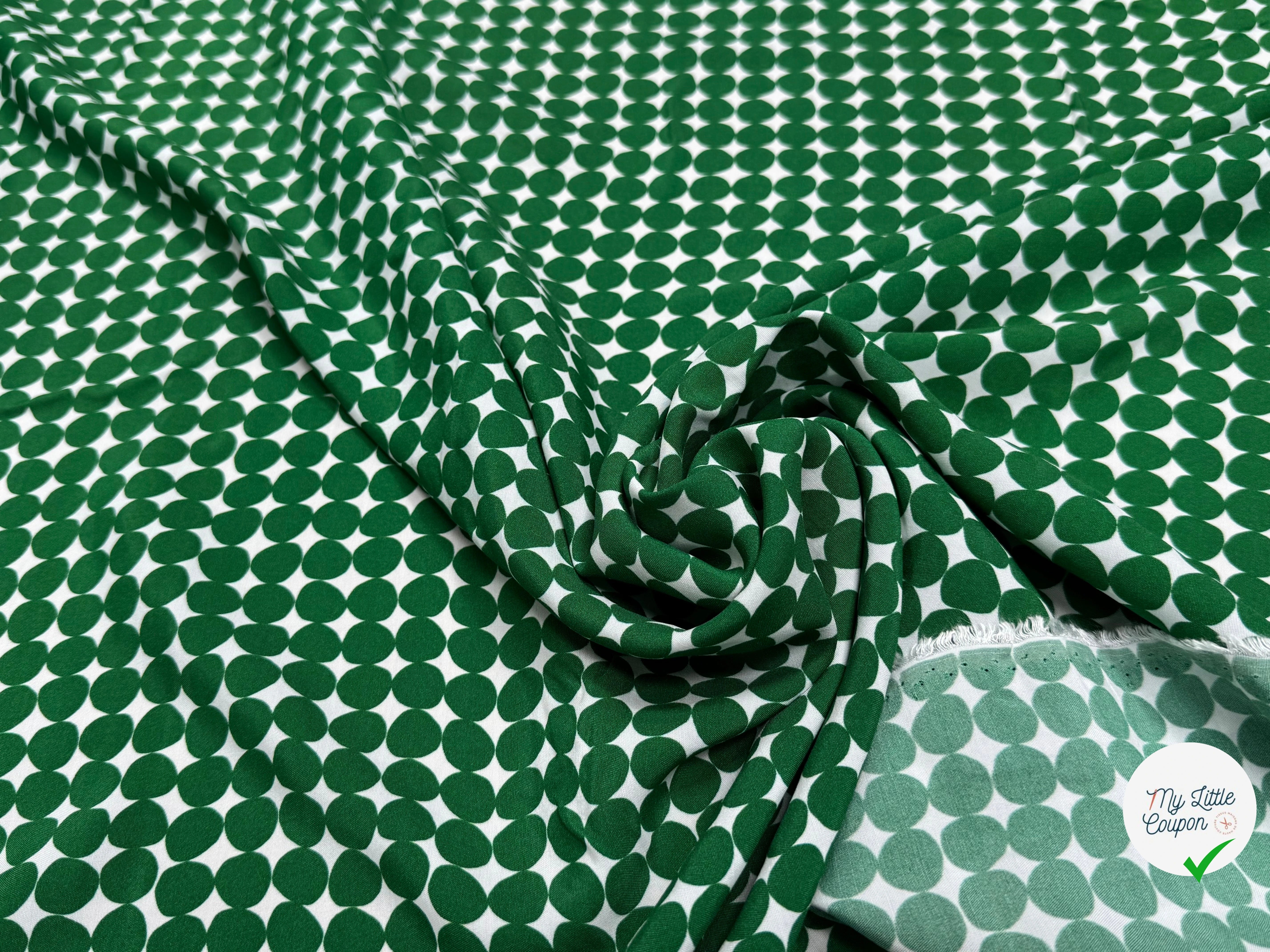 CRÊPE DE VISCOSE IMPRIMÉ POIS VERTS FANTASY ROND VERT - My Little Coupon