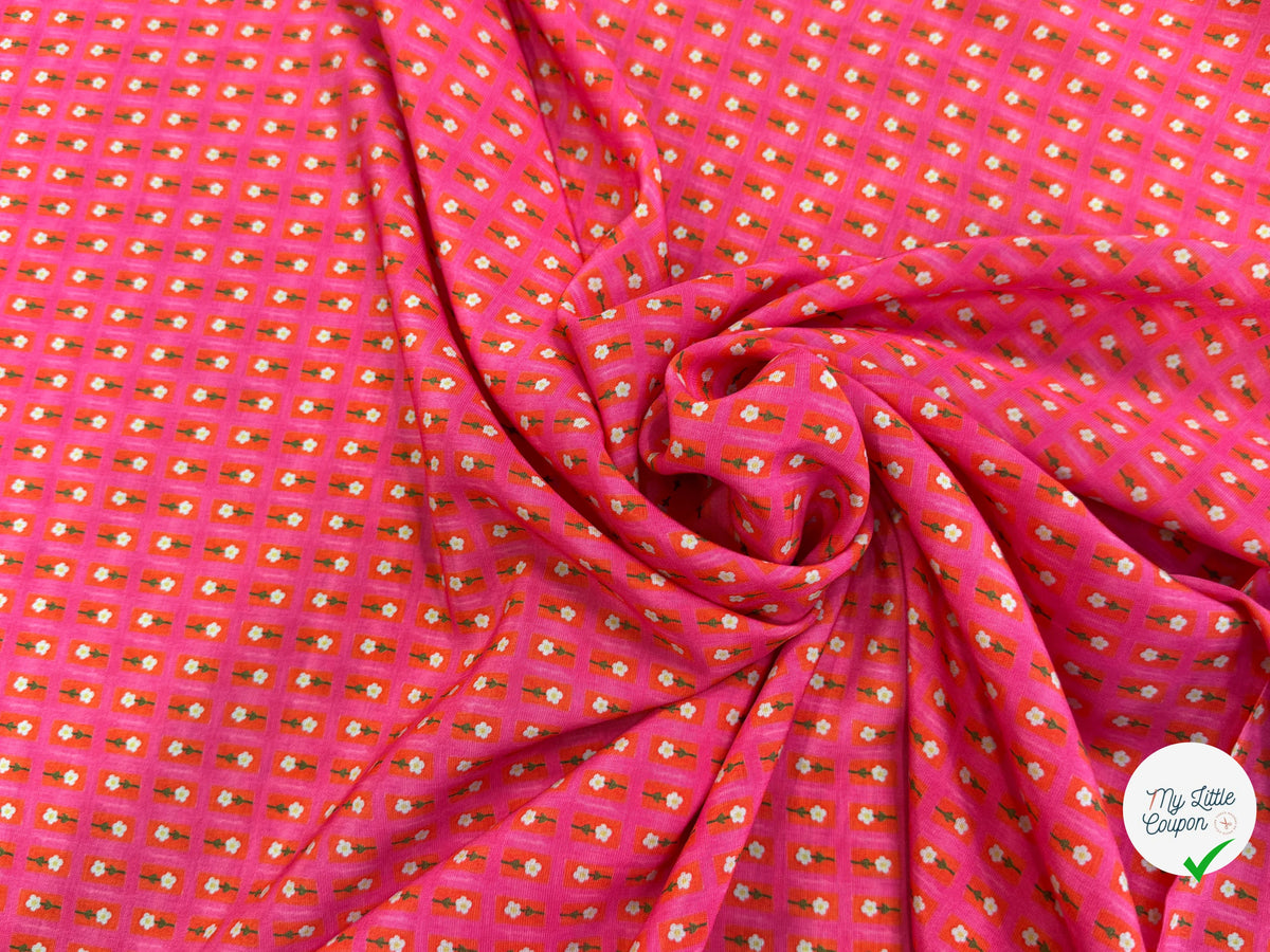 CRÊPE DE VISCOSE IMPRIMÉ SEMIS DE FLEURS ROSE - My Little Coupon