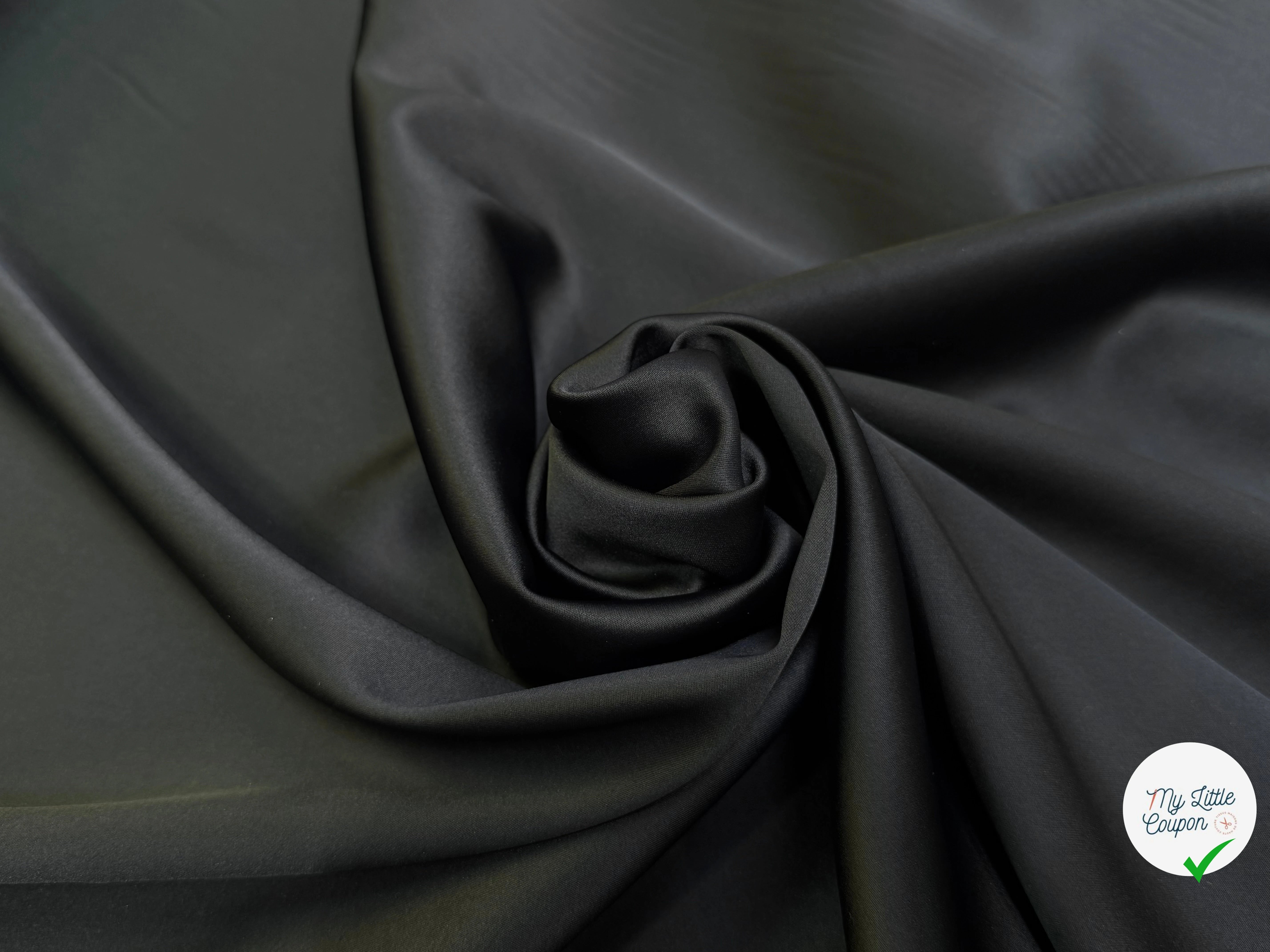 CREPE ENVERS SATIN ACETATE VISCOSE TRÈS BEAU TOMBÉ NOIR COUTURE - My Little Coupon