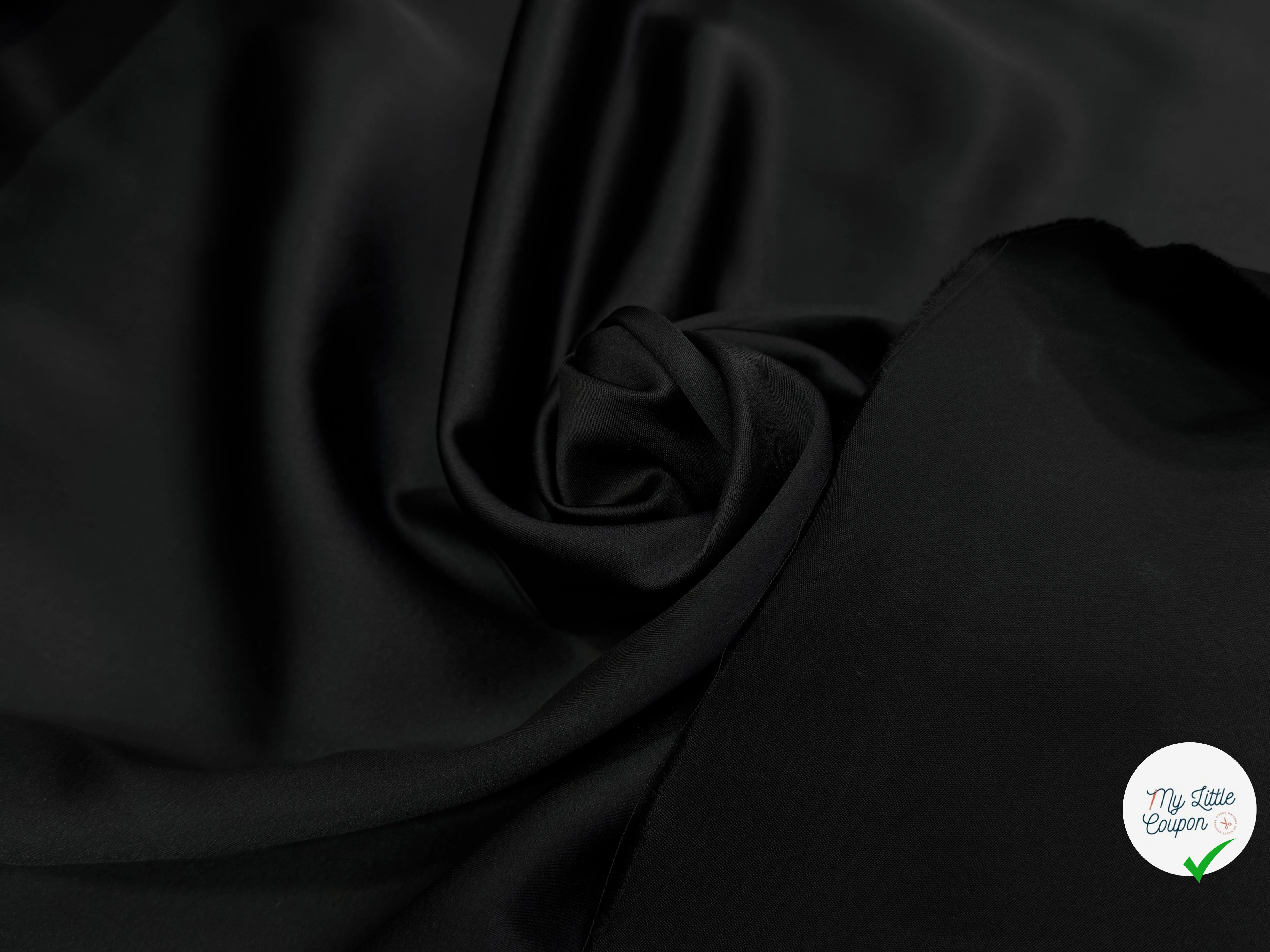 CREPE ENVERS SATIN LOURD FROIDE ACETATE VISCOSE NOIR STRETCH - My Little Coupon