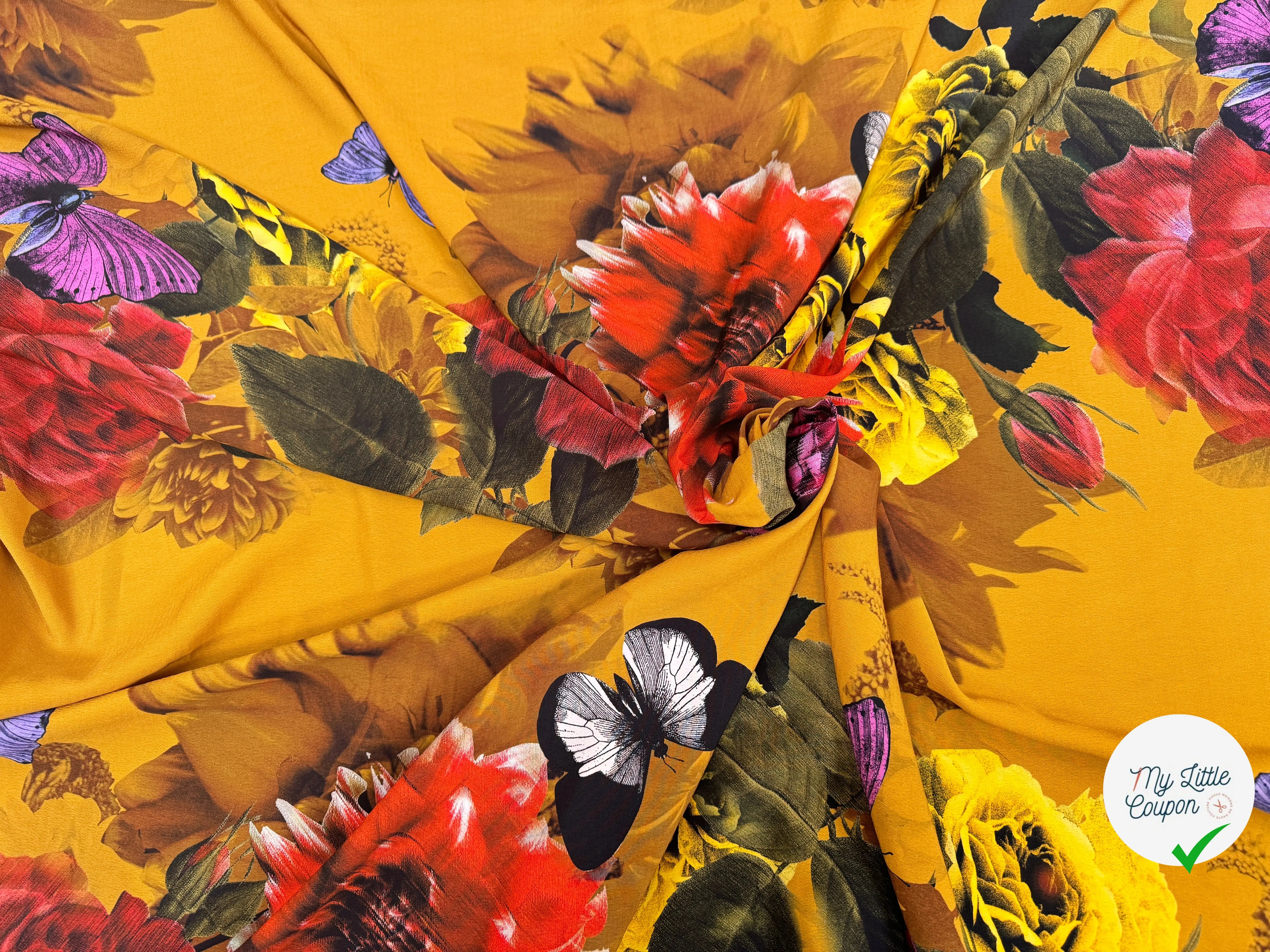 CREPE GAUFFRÉ JAUNE PAPILLONS & FLEURS - My Little Coupon