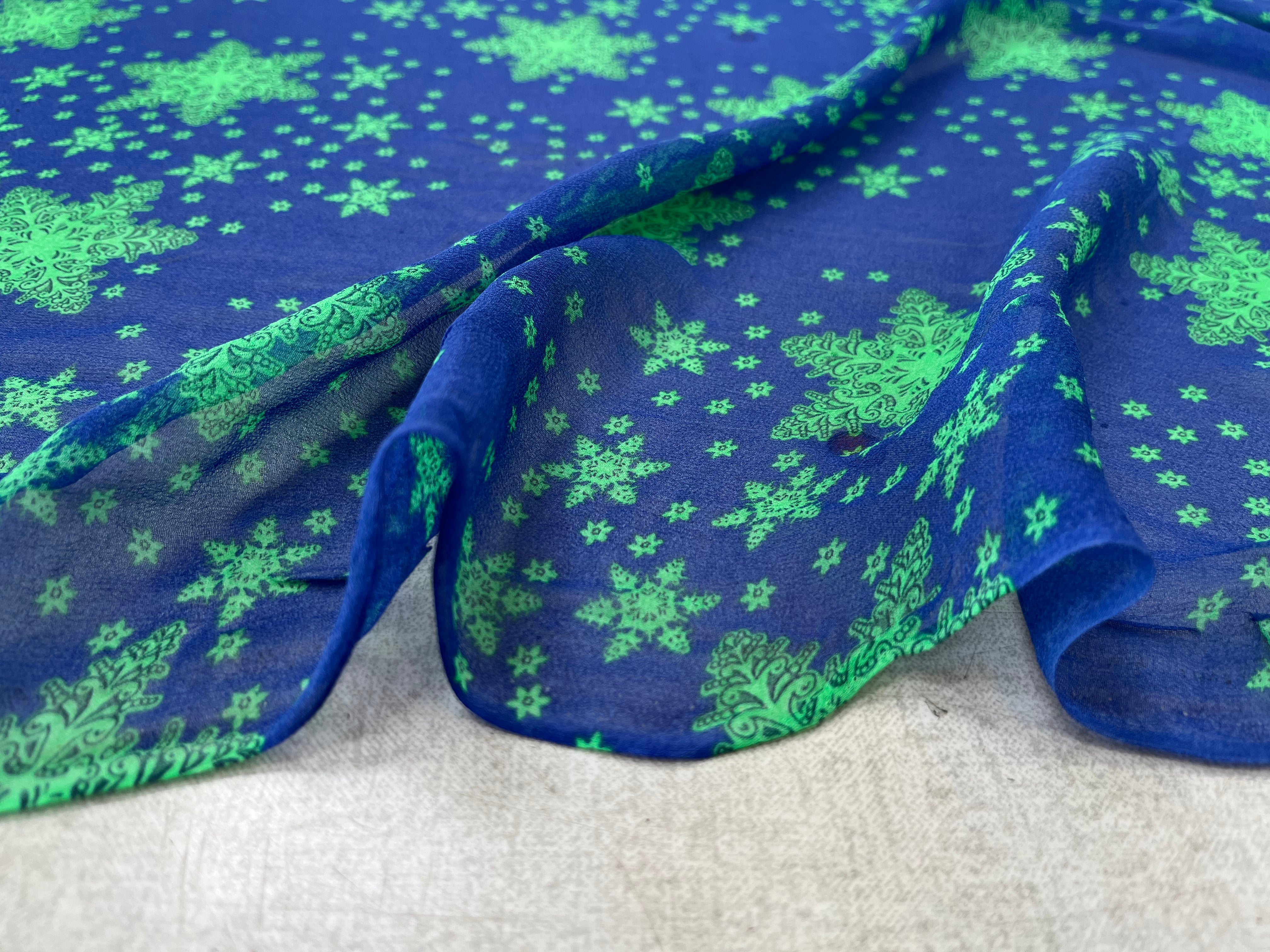 CREPE GEORGETTE DE SOIE FLOCONS BLEU - My Little Coupon
