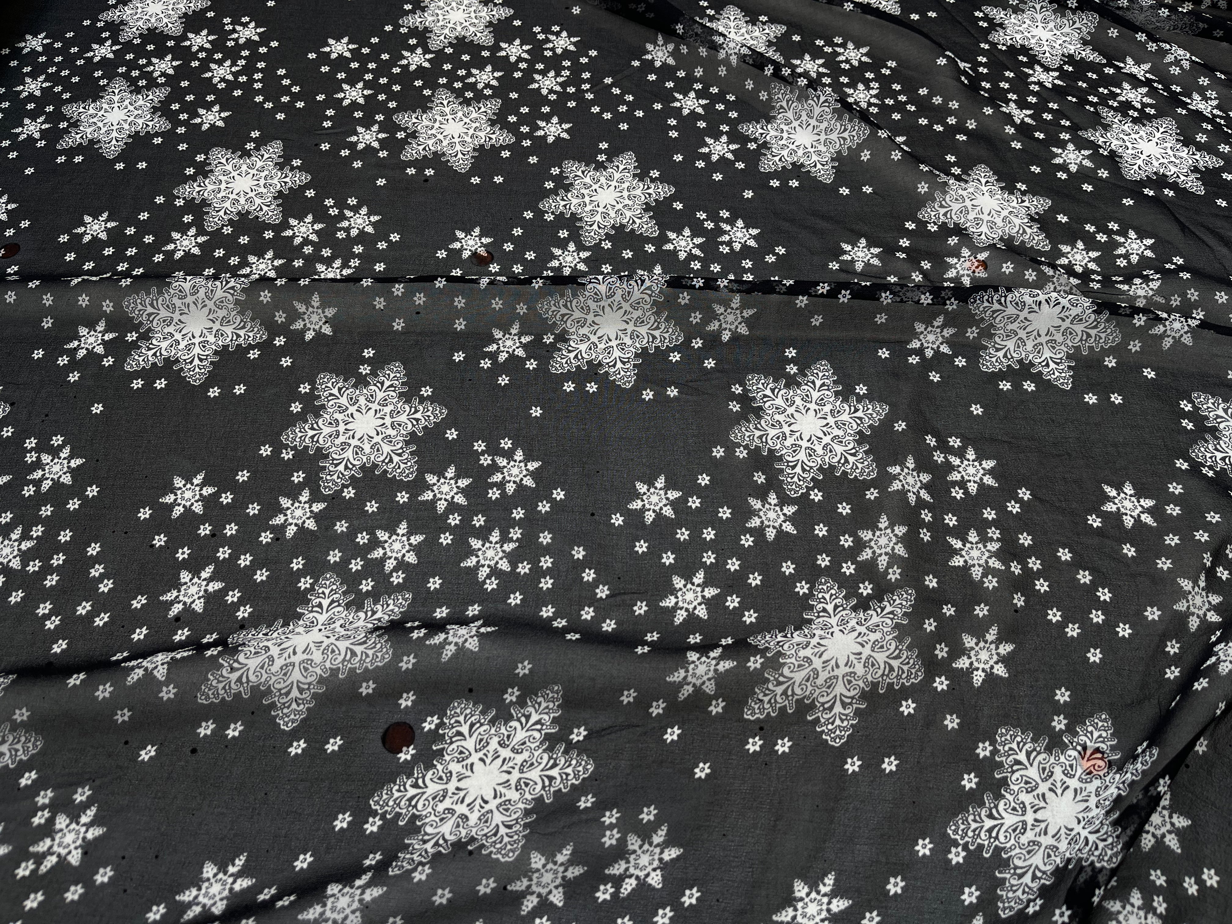 CREPE GEORGETTE DE SOIE FLOCONS NOIR - My Little Coupon