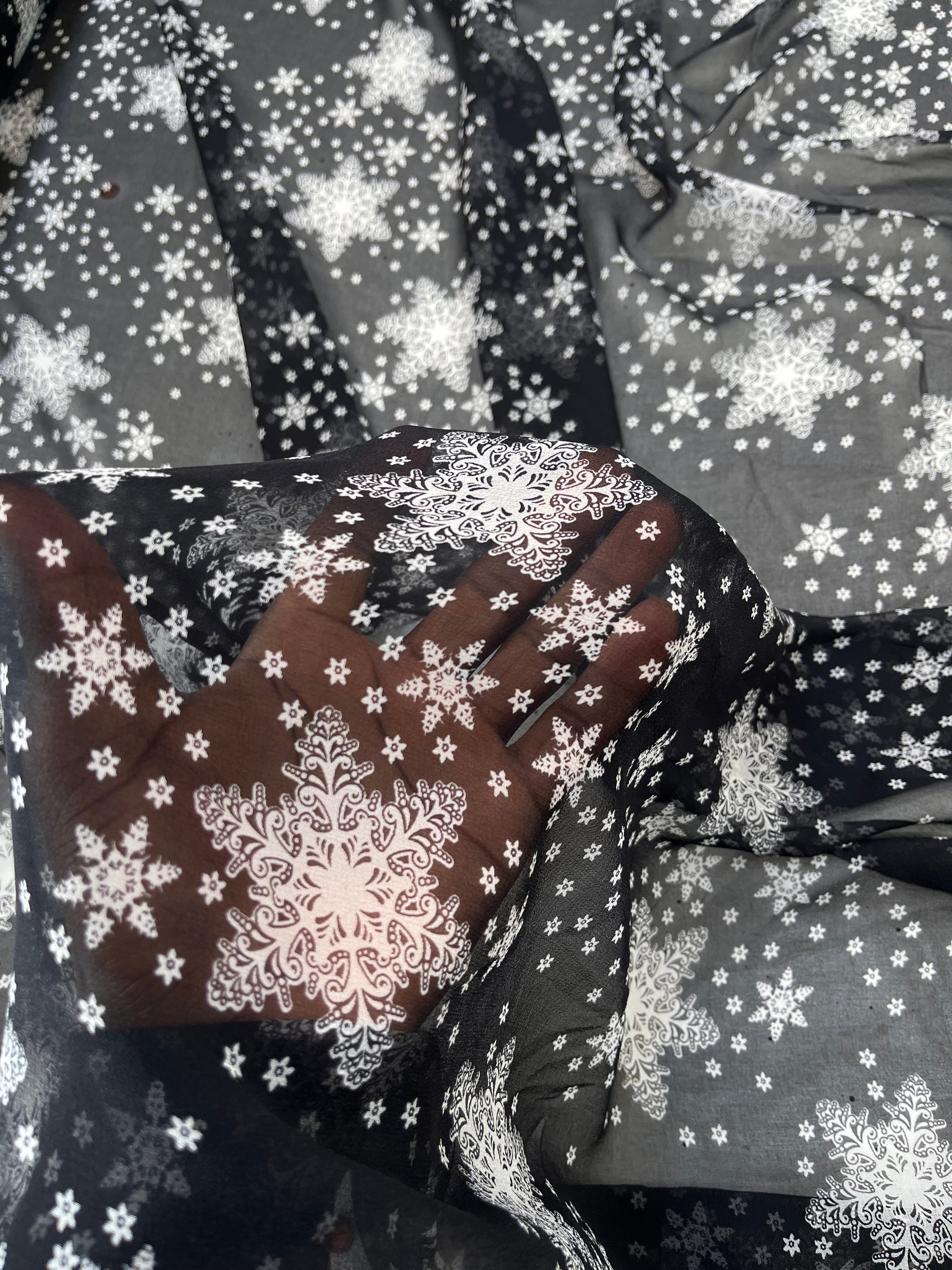 CREPE GEORGETTE DE SOIE FLOCONS NOIR - My Little Coupon