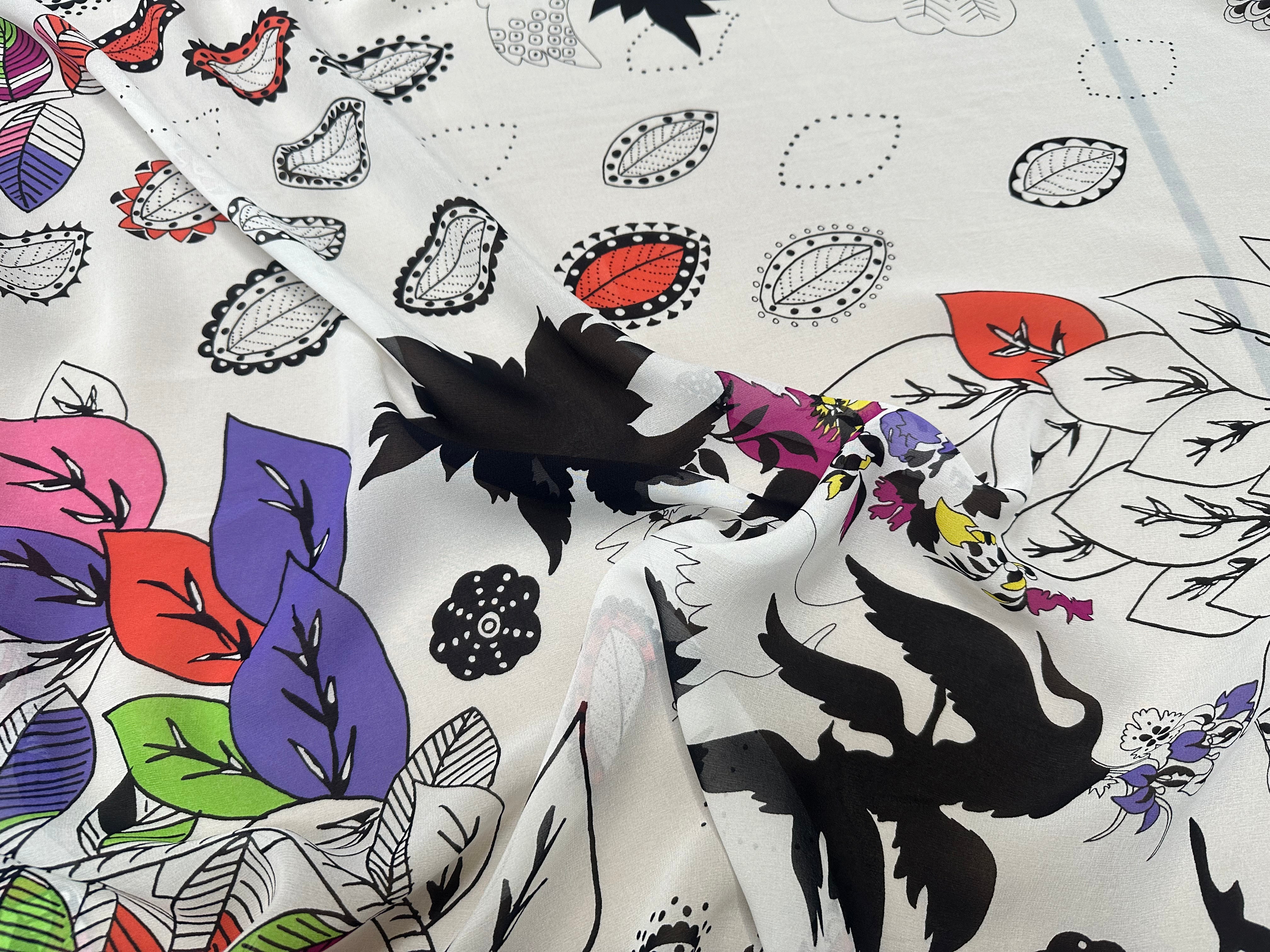 CREPE GEORGETTE SOIE FIORI PSICHEDELICI - My Little Coupon