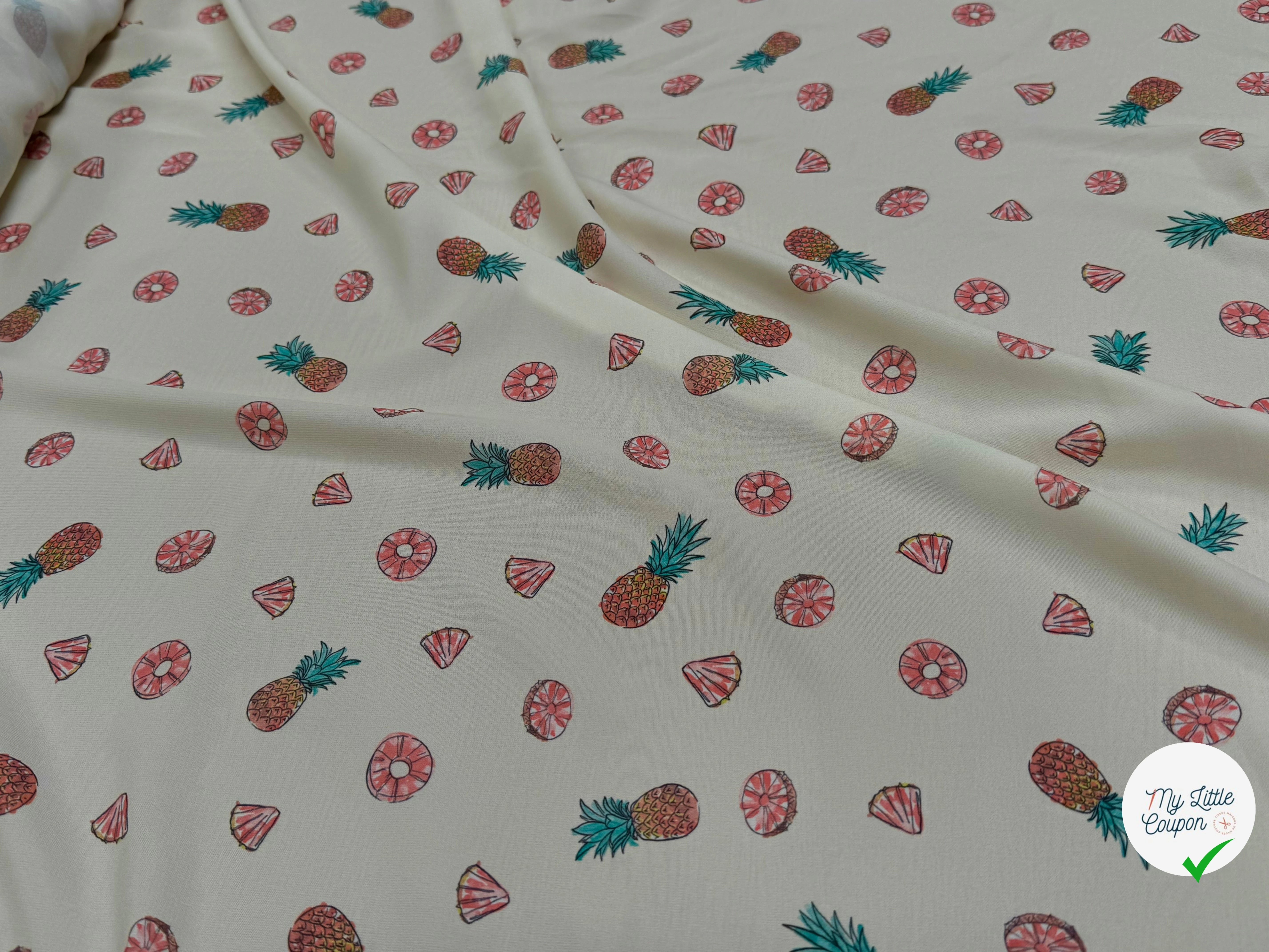 CREPE IMPRIMÉ ANANAS FLUIDE FOND ÉCRU - My Little Coupon