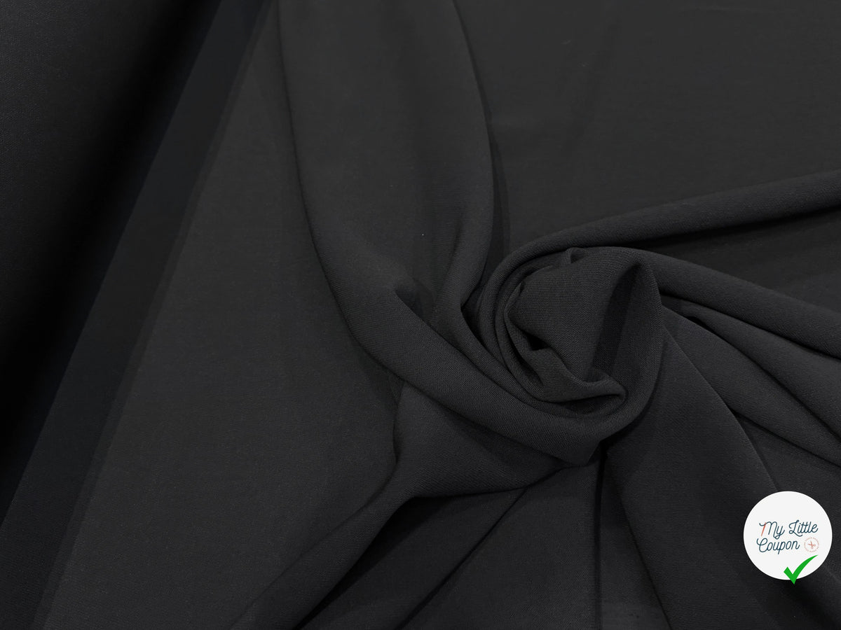 CRÊPE LOURD DE TAILLEUR AU TOMBÉ PLOMBANT NOIR 81% LAINE 16% SOIE - My Little Coupon