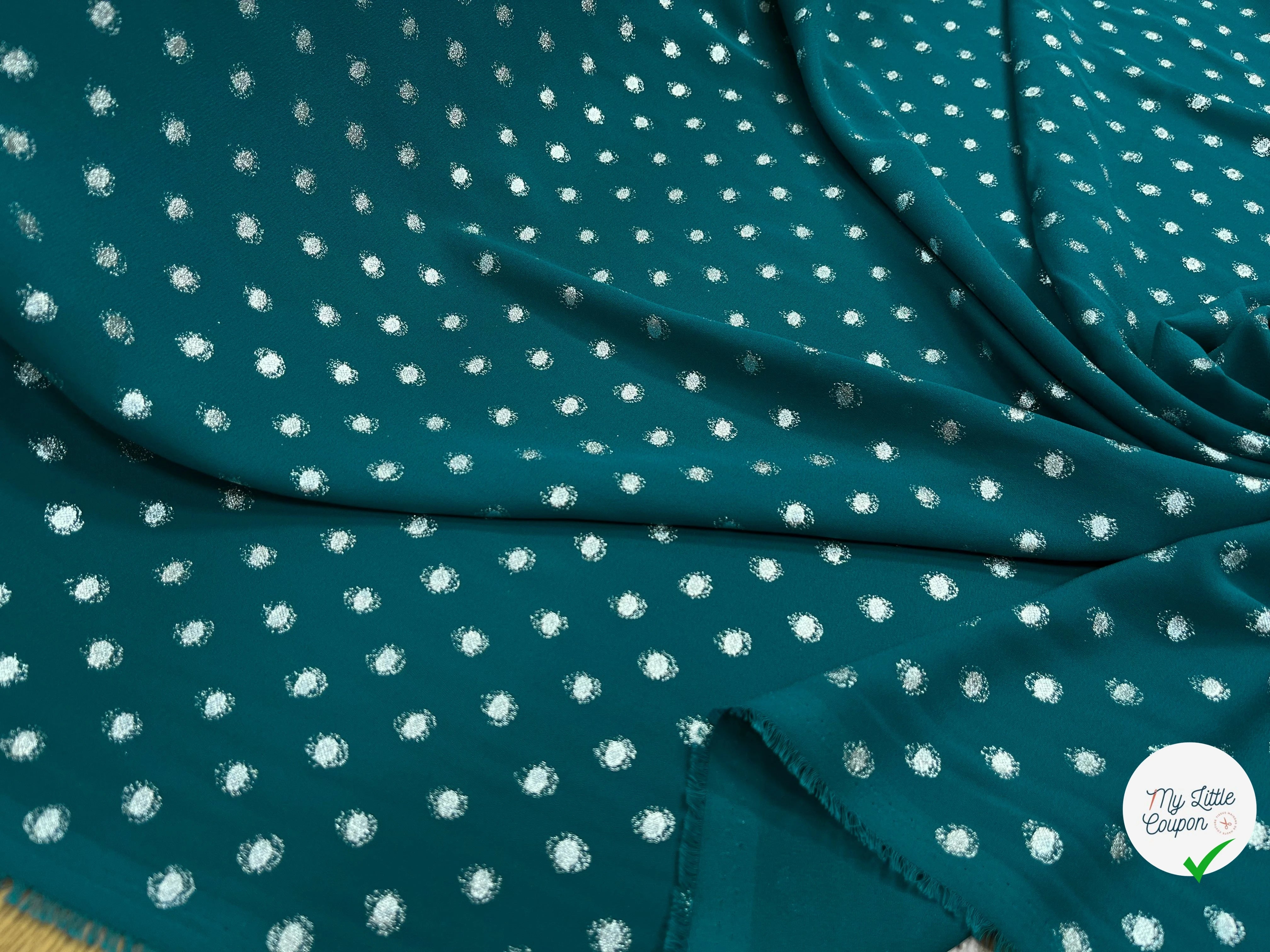 CREPE LUREX VERT CANARD POIS ARGENTÉ - My Little Coupon