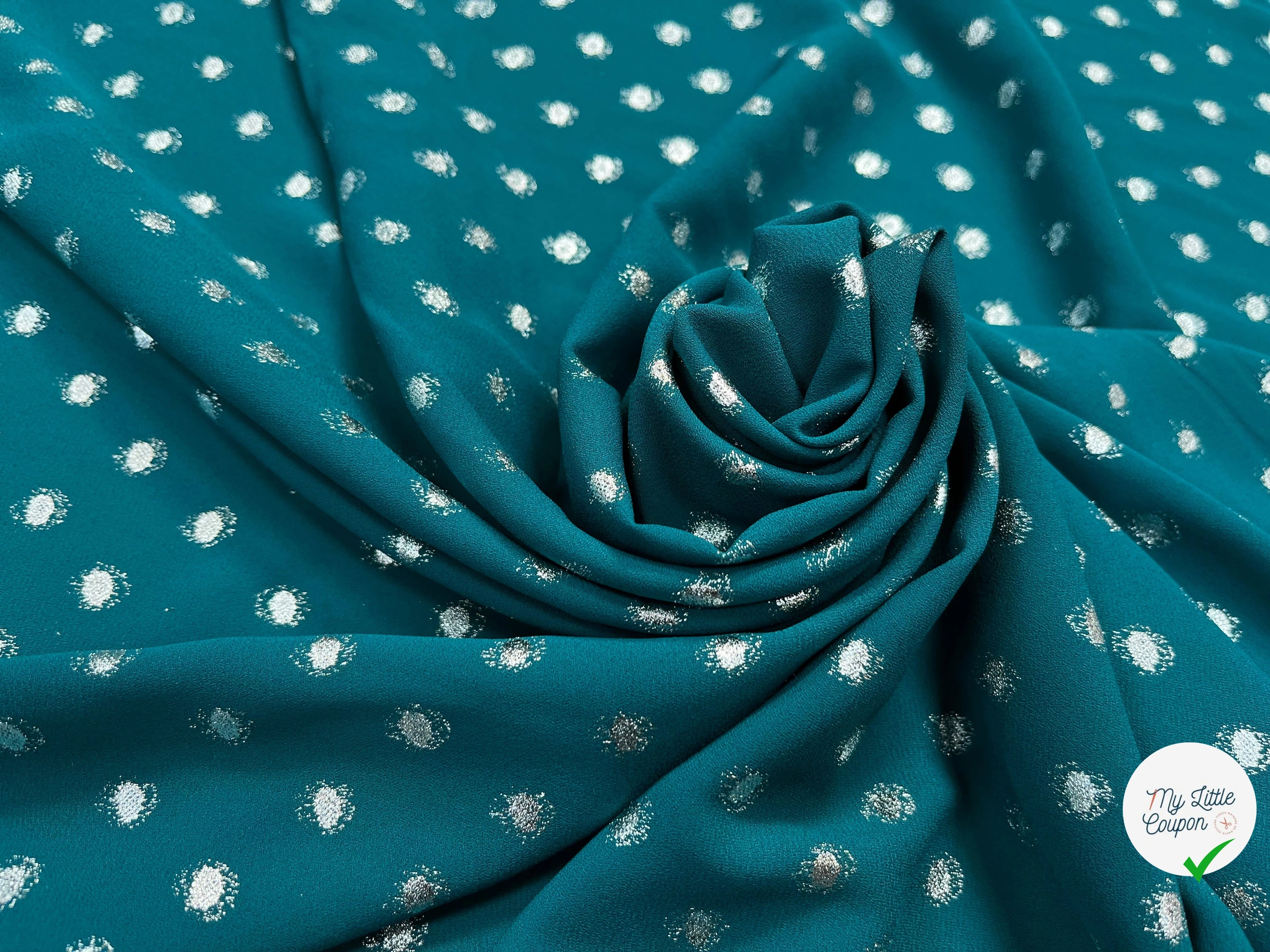 CREPE LUREX VERT CANARD POIS ARGENTÉ - My Little Coupon