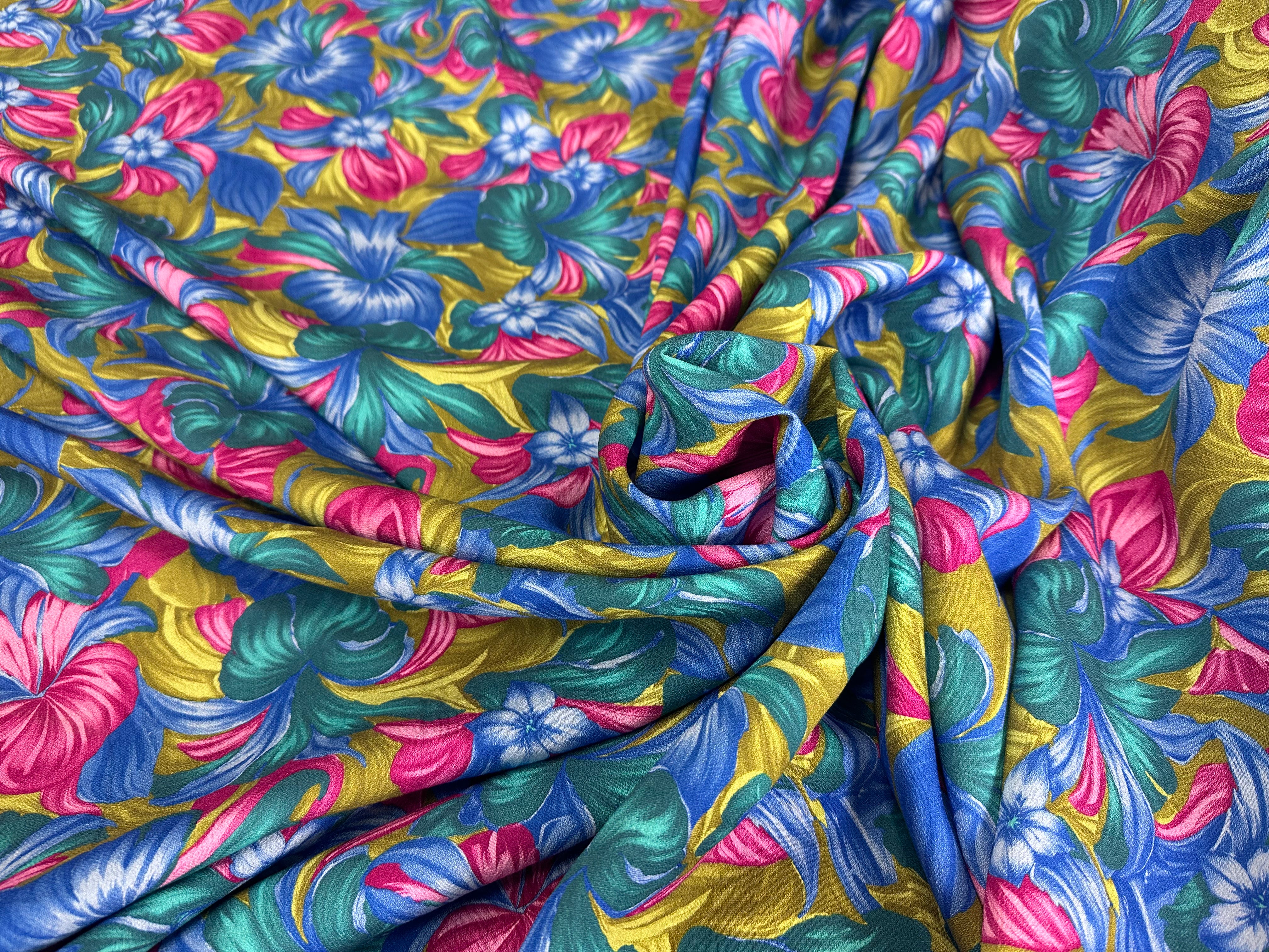 CREPE MAROCAIN VISCOSE FLEURS RETRO - My Little Coupon