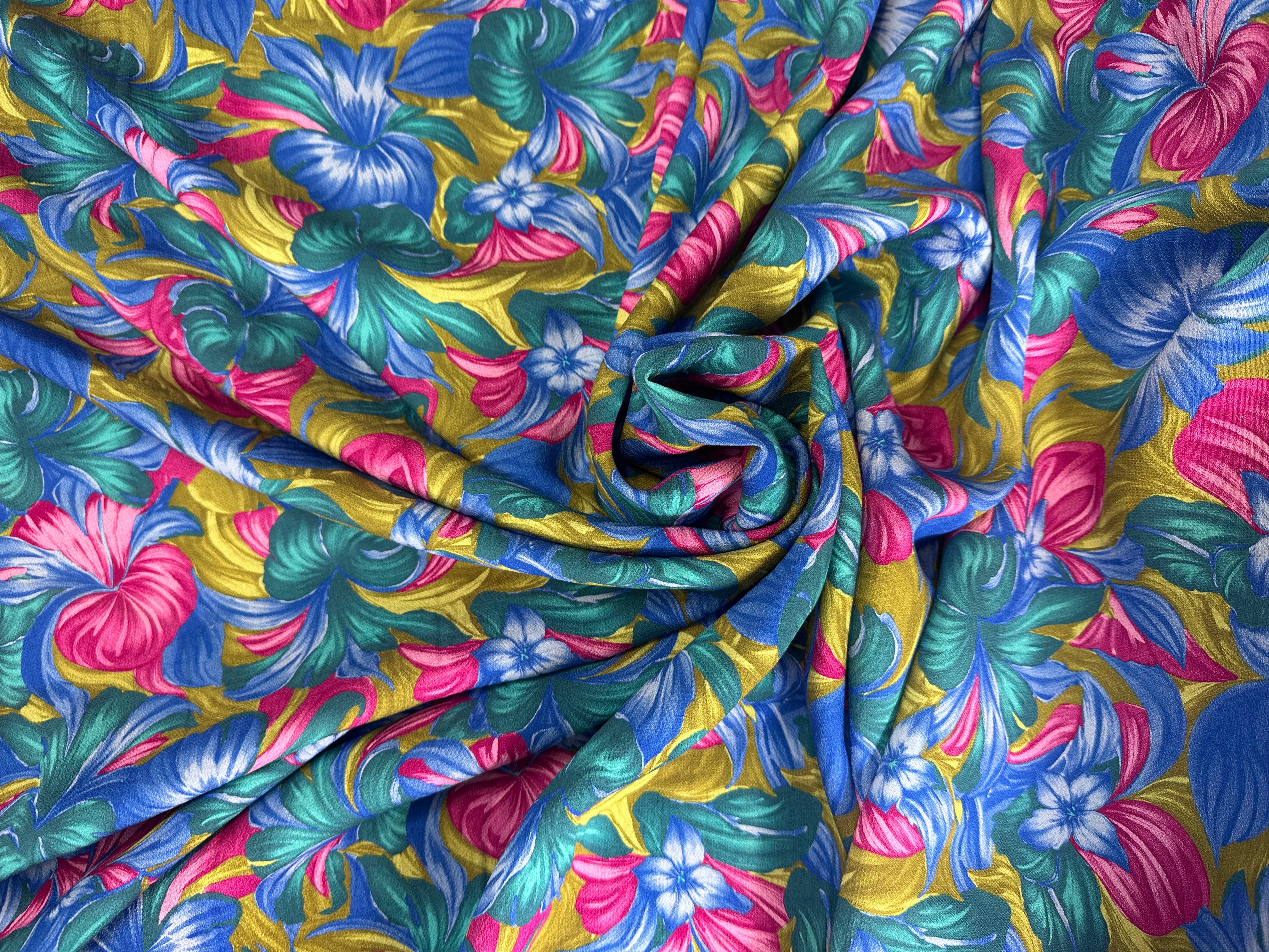 CREPE MAROCAIN VISCOSE FLEURS RETRO - My Little Coupon