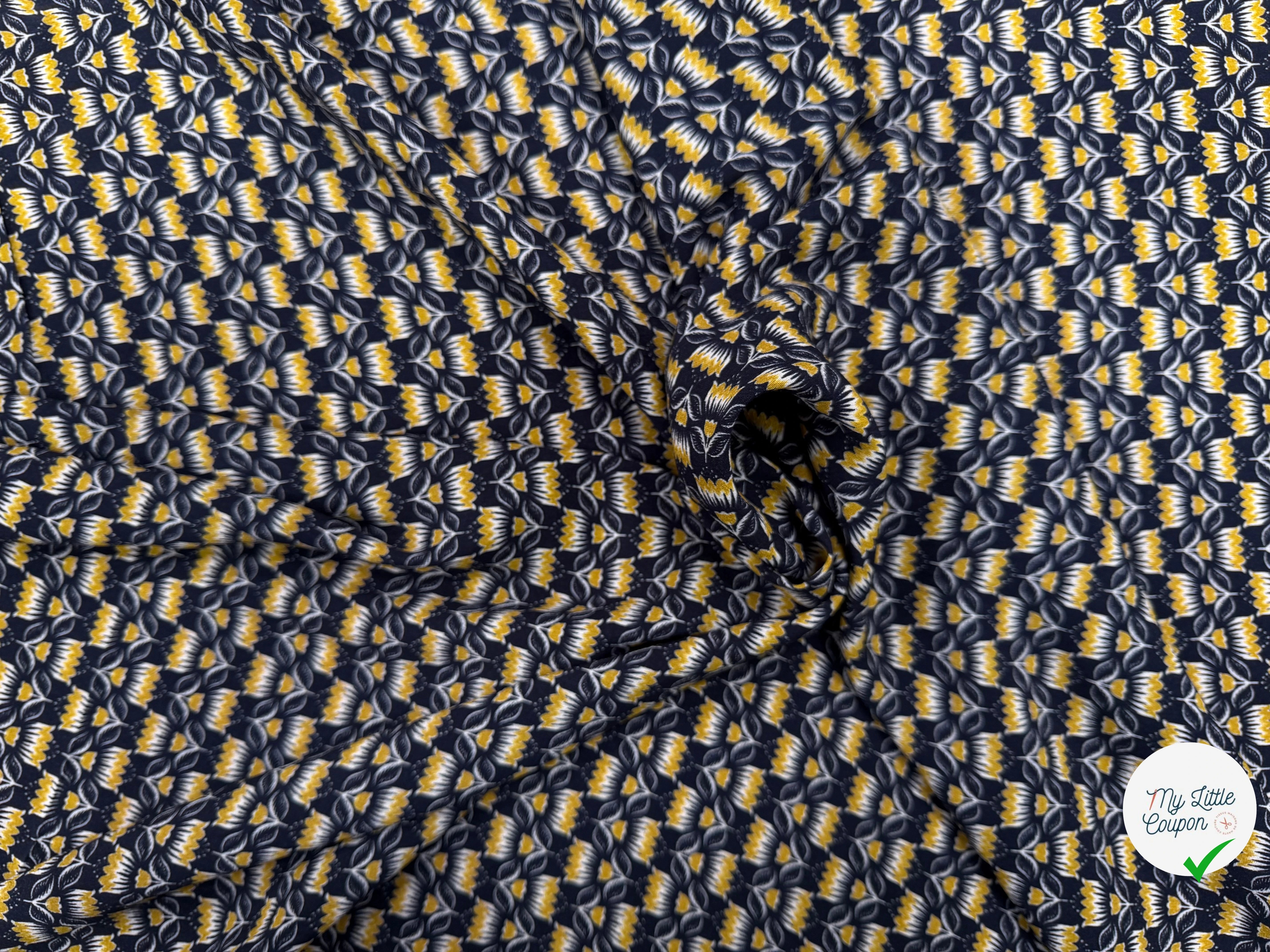 CREPE MAROCAIN VISCOSE QUALITÉ COMO MARINE FLORALIE JAUNE - My Little Coupon