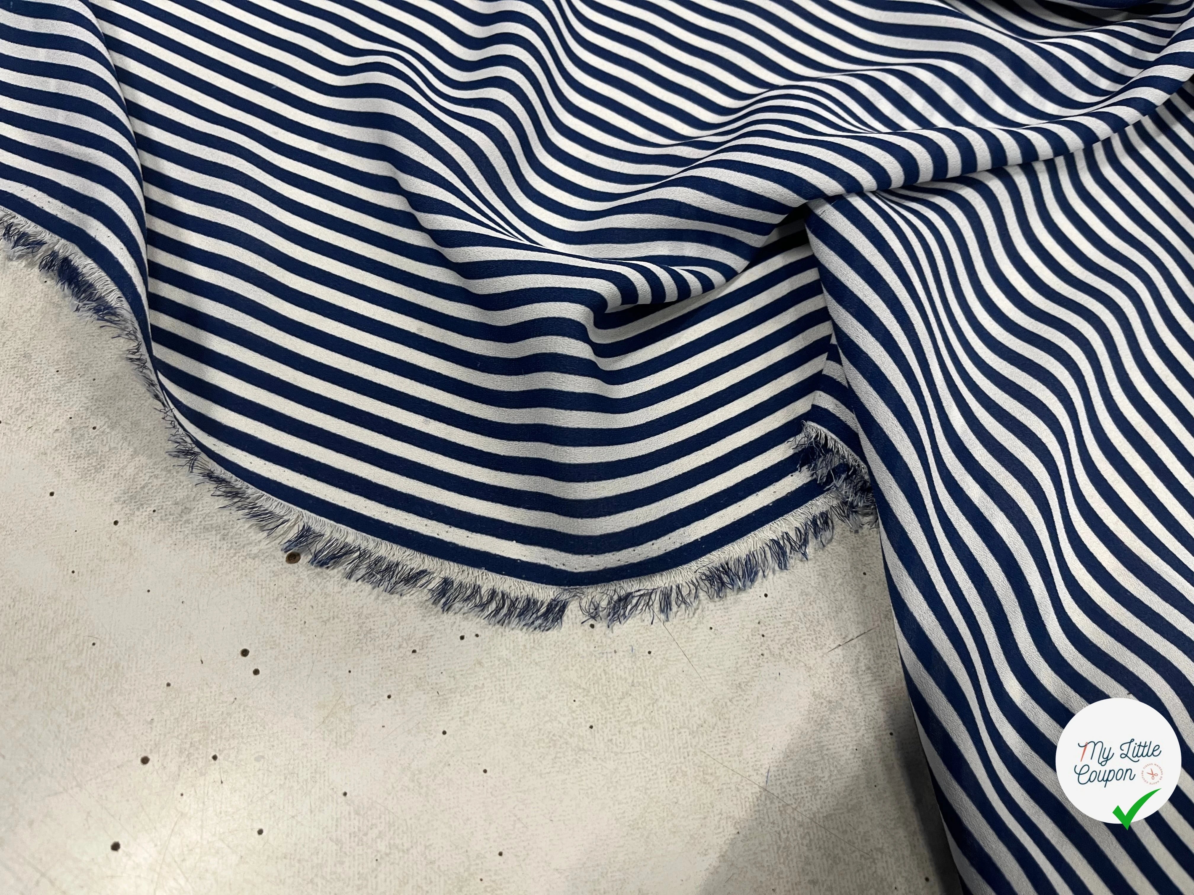 CREPE POLYESTER À RAYURES BLEU BLANCHE - My Little Coupon