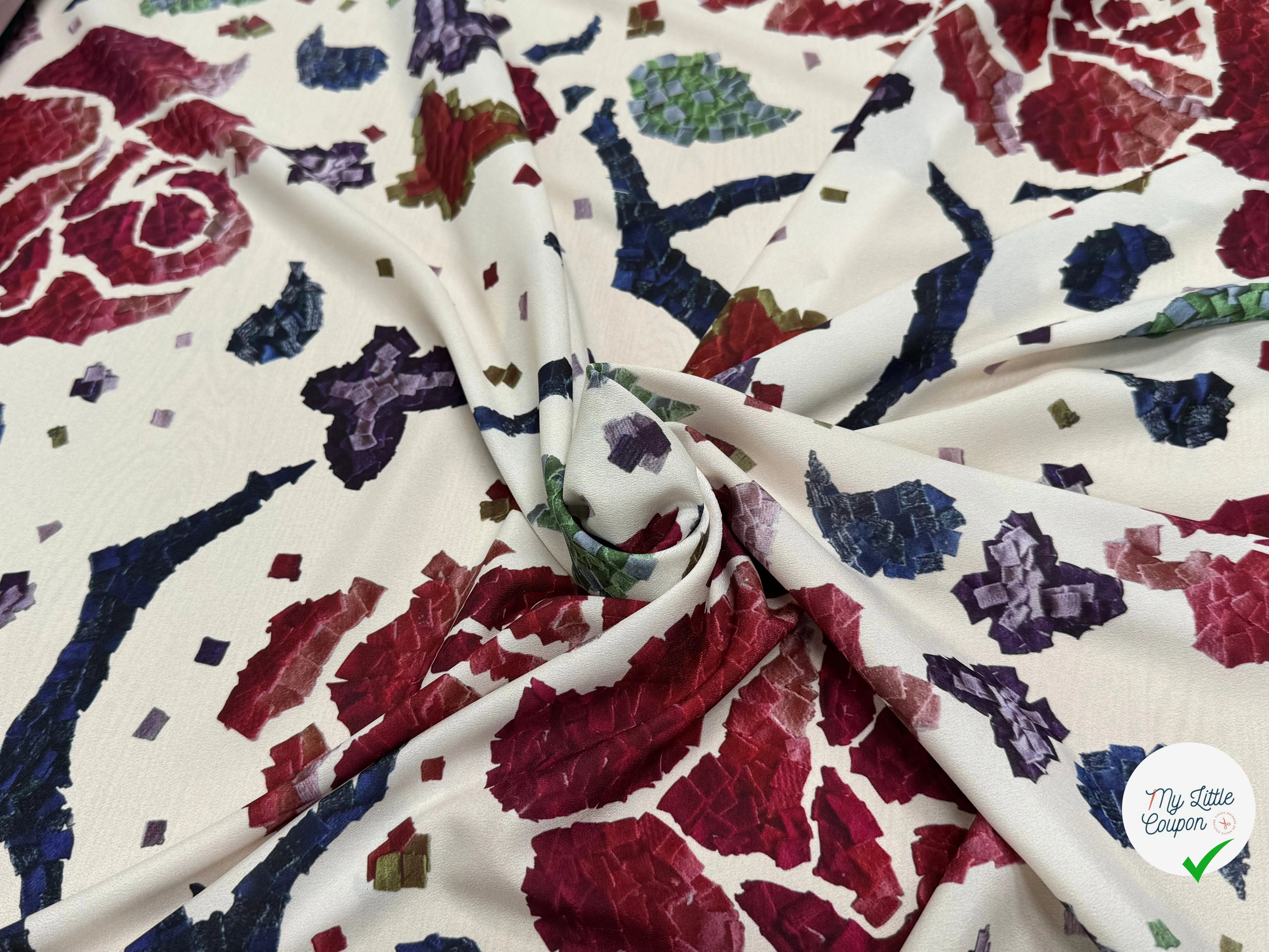CRÊPE POLYESTER IMPRIMÉ FLORAL GROSSES FLEURS RAPPORT 98 CM CREPE SB GROSSES FLEURS - My Little Coupon