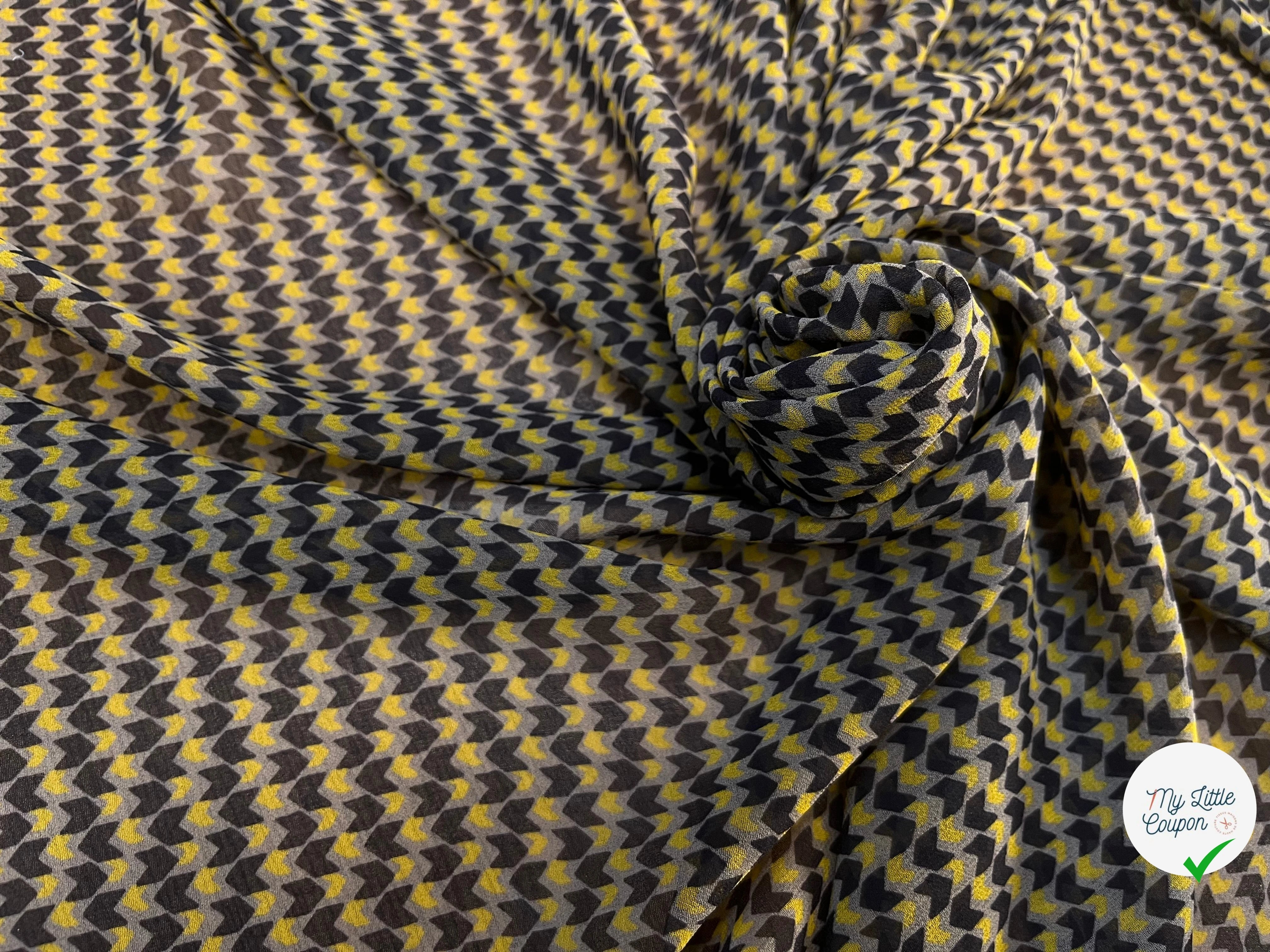 CREPE POLYESTER MOTIF GÉOMERIQUE NOIR JAUNE - My Little Coupon