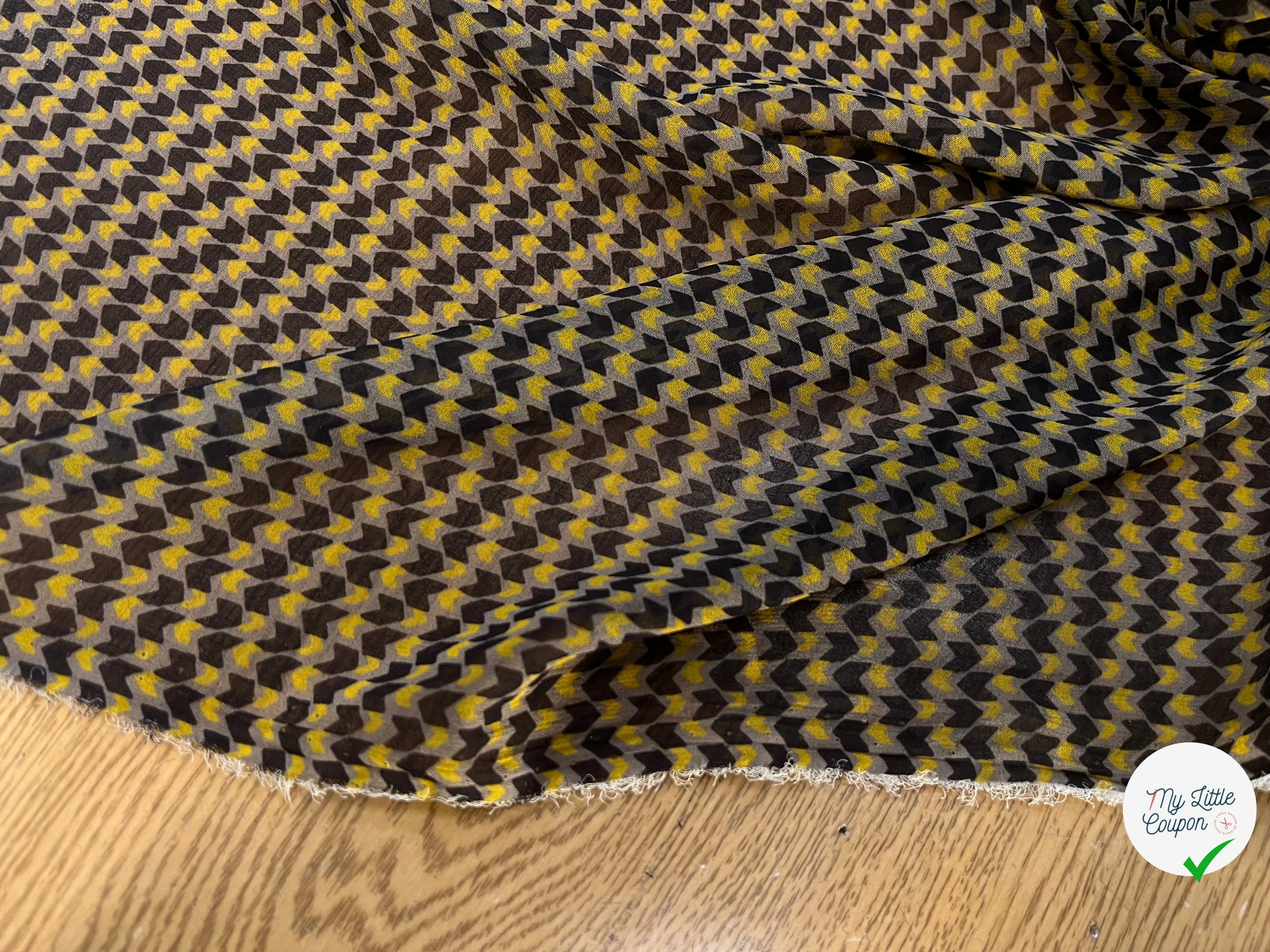 CREPE POLYESTER MOTIF GÉOMERIQUE NOIR JAUNE - My Little Coupon