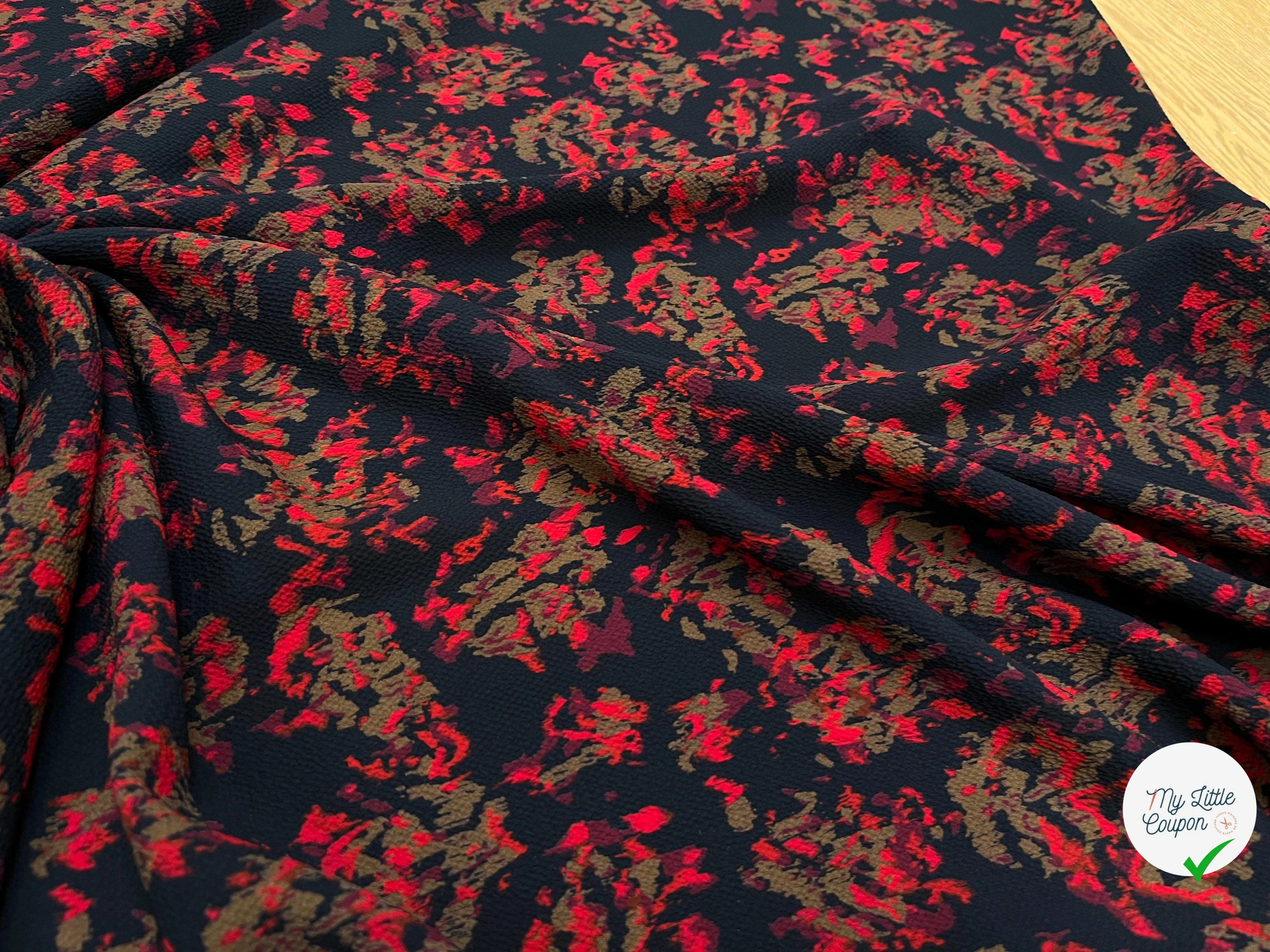CREPE POLYESTER MOTIF MULTICOLORES SUR FOND NOIR - My Little Coupon