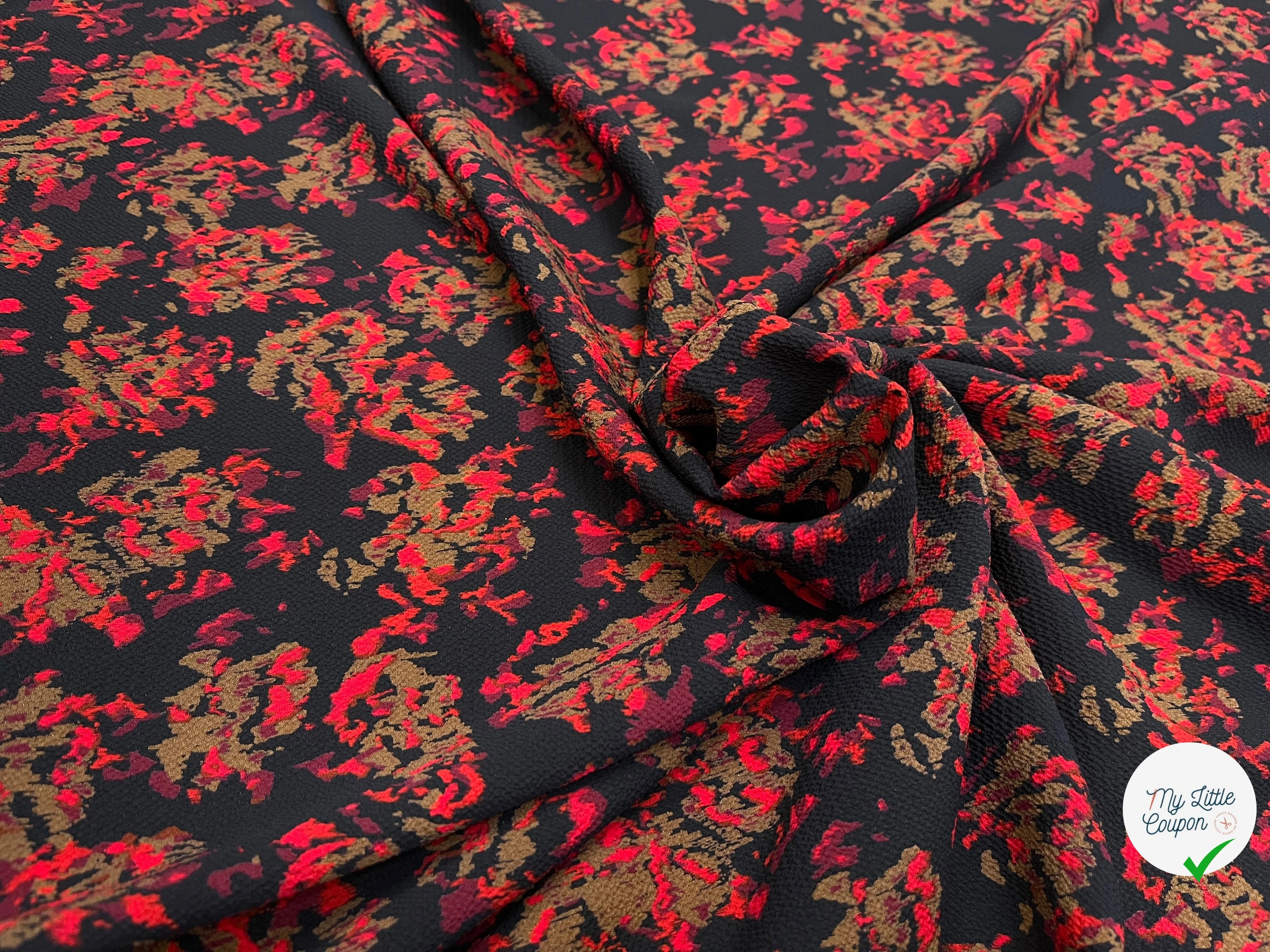 CREPE POLYESTER MOTIF MULTICOLORES SUR FOND NOIR - My Little Coupon