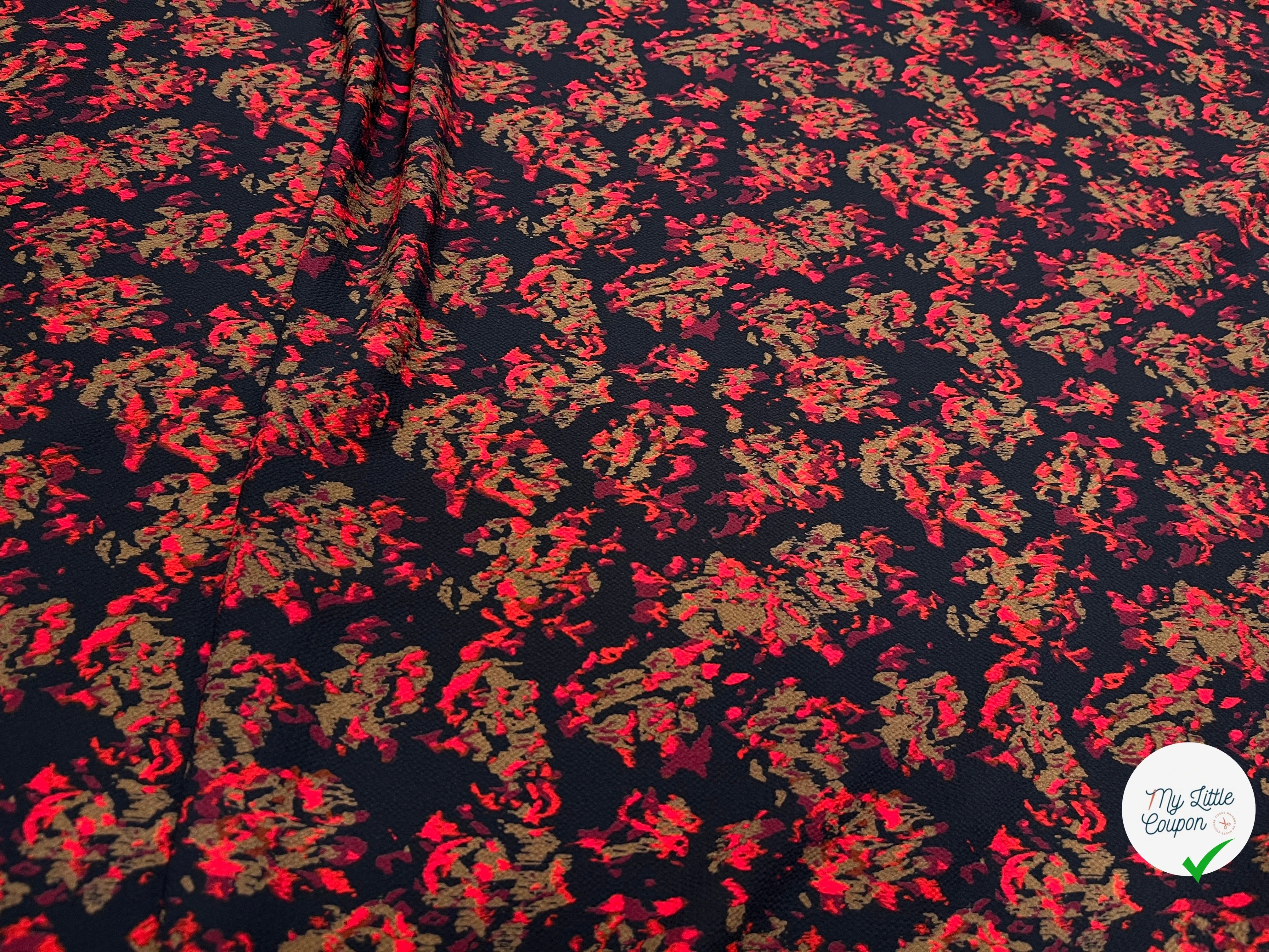 CREPE POLYESTER MOTIF MULTICOLORES SUR FOND NOIR - My Little Coupon