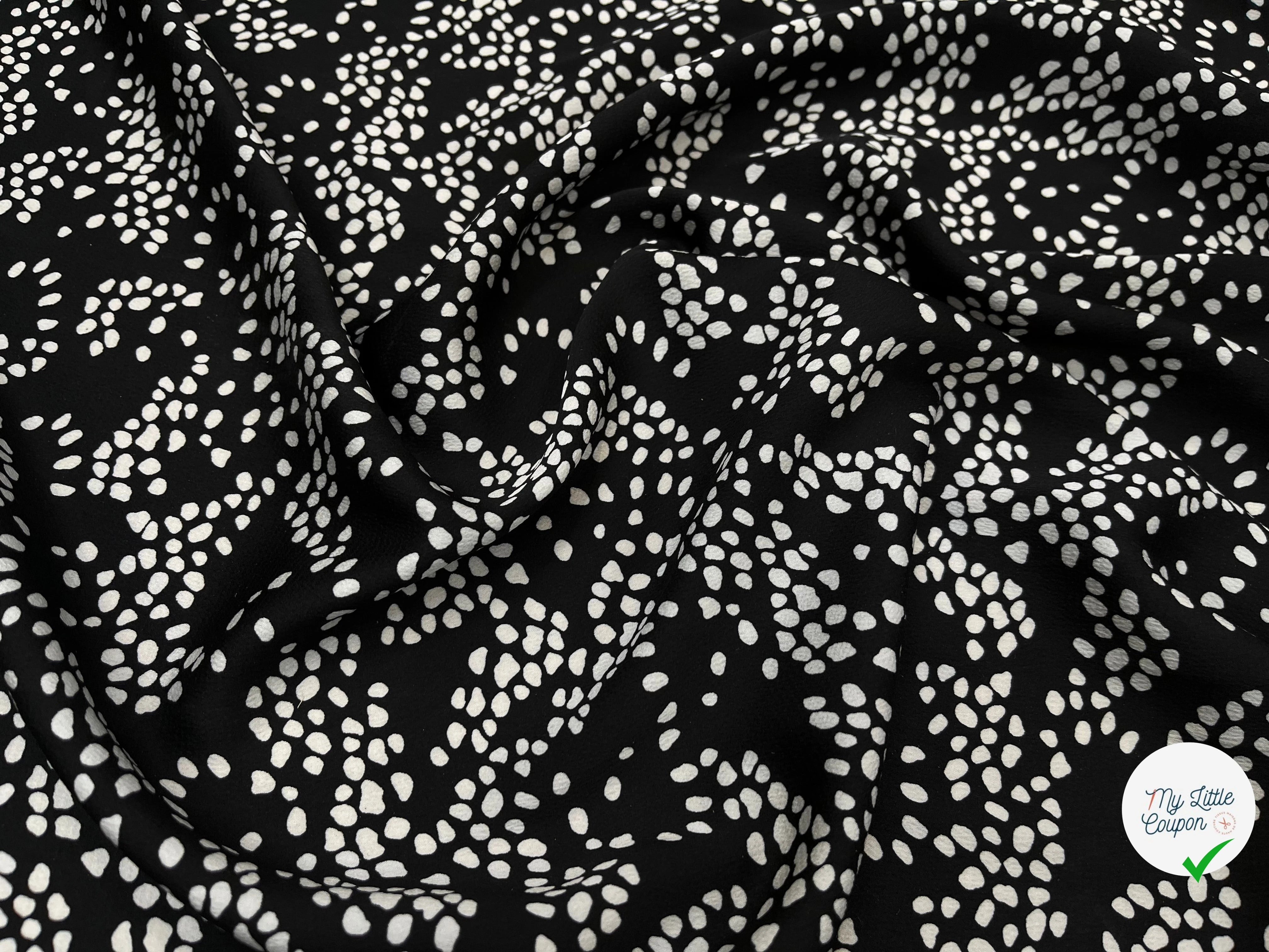 CREPE SATINÉ FOND NOIR POIS BLANC - My Little Coupon