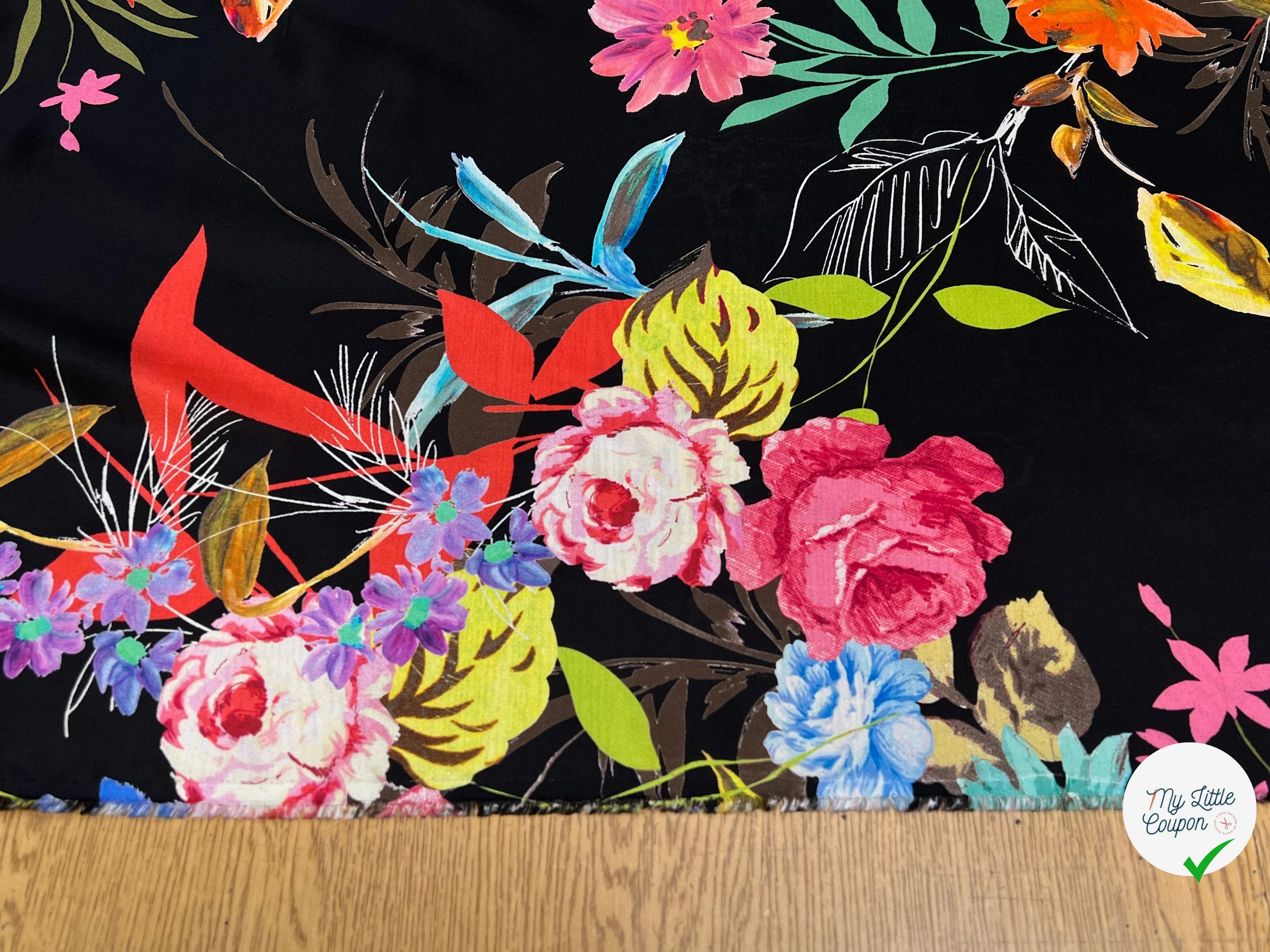 CREPE SOIE IMPRIMÉ GROSSES FLEURS MULTICOLORES - My Little Coupon