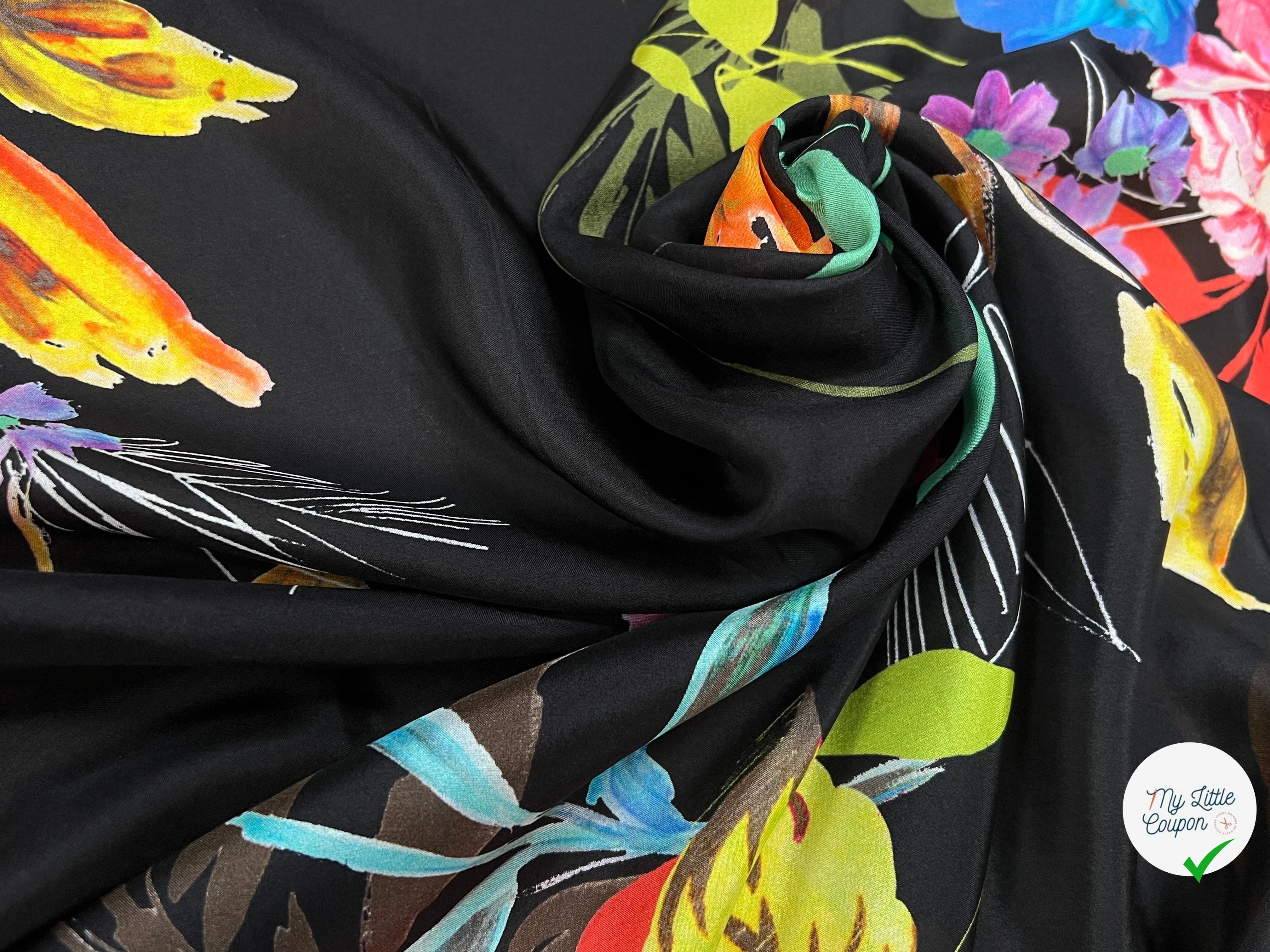 CREPE SOIE IMPRIMÉ GROSSES FLEURS MULTICOLORES - My Little Coupon