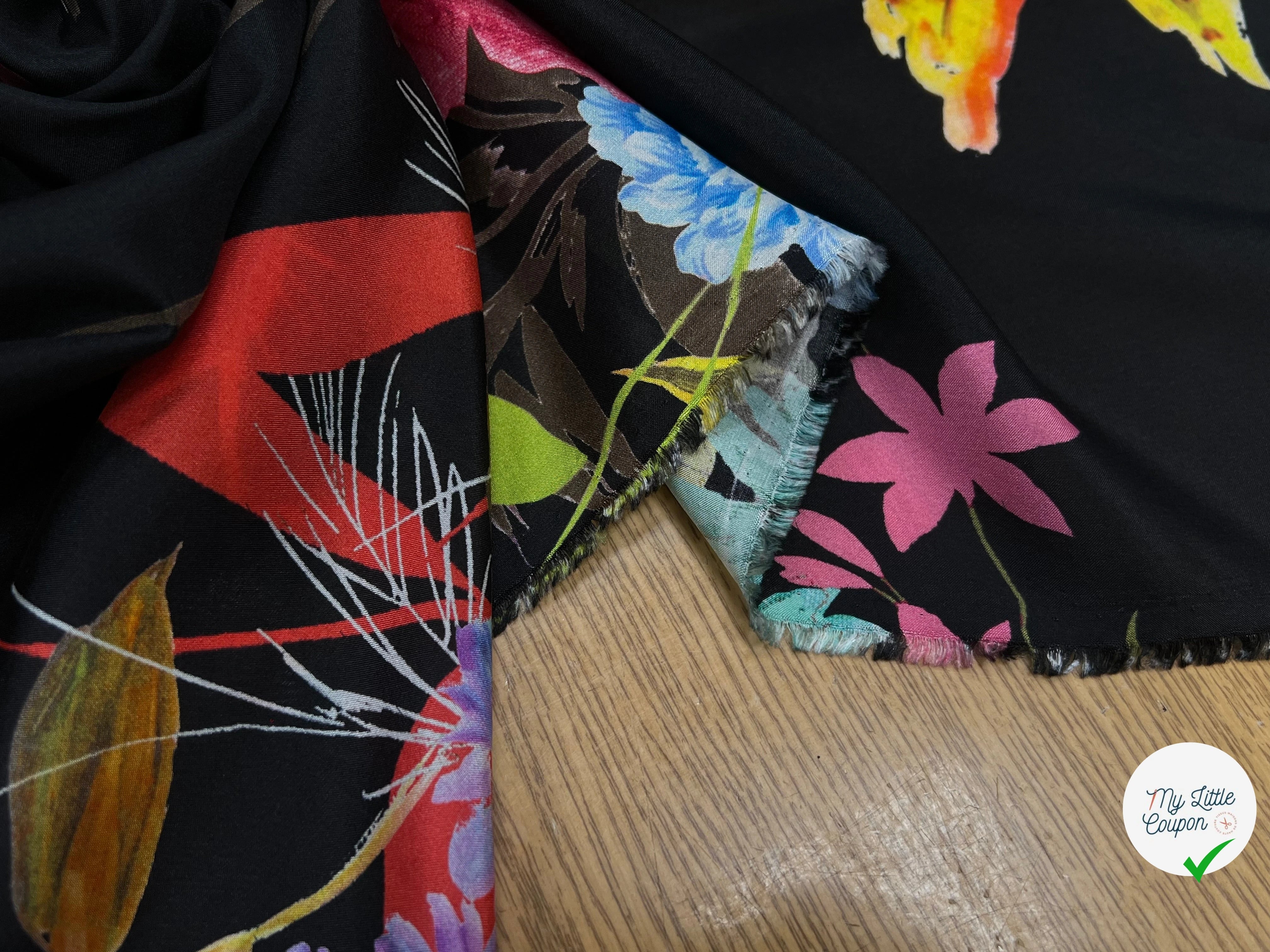 CREPE SOIE IMPRIMÉ GROSSES FLEURS MULTICOLORES - My Little Coupon